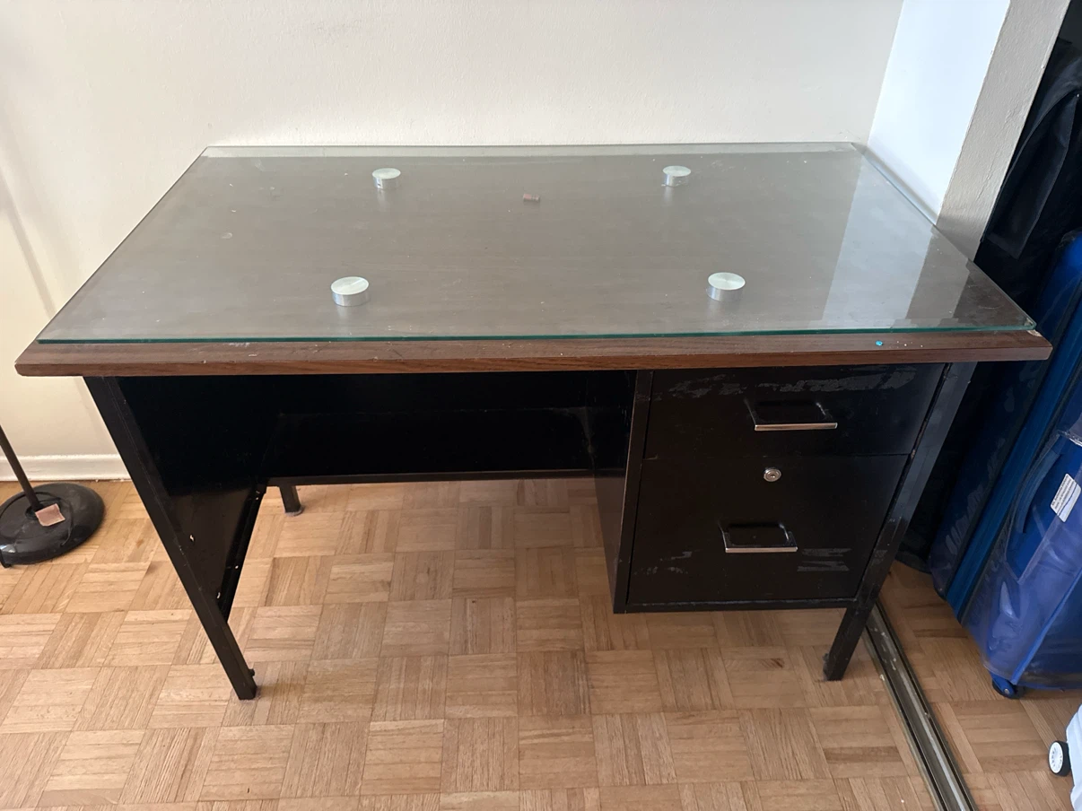 Black Metal Desk with Glass Top