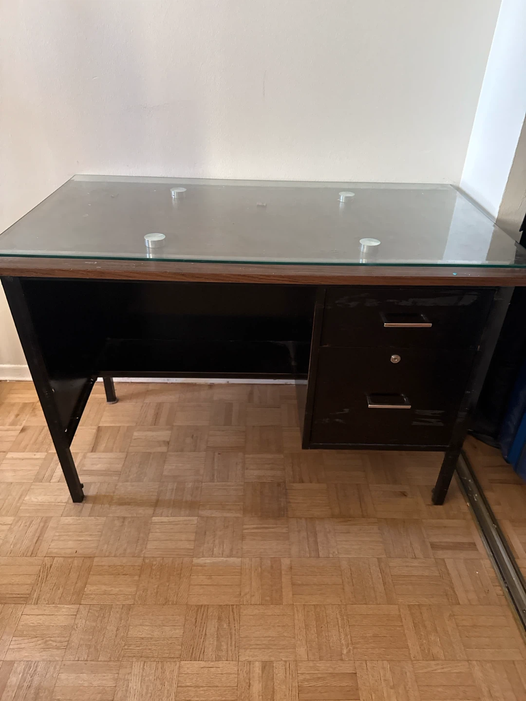 Black Metal Desk with Glass Top - photo 2