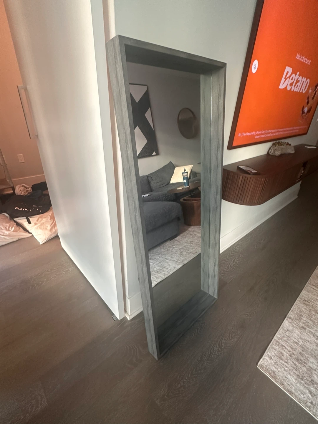 HomeSense Full length floor mirror with grey wood frame