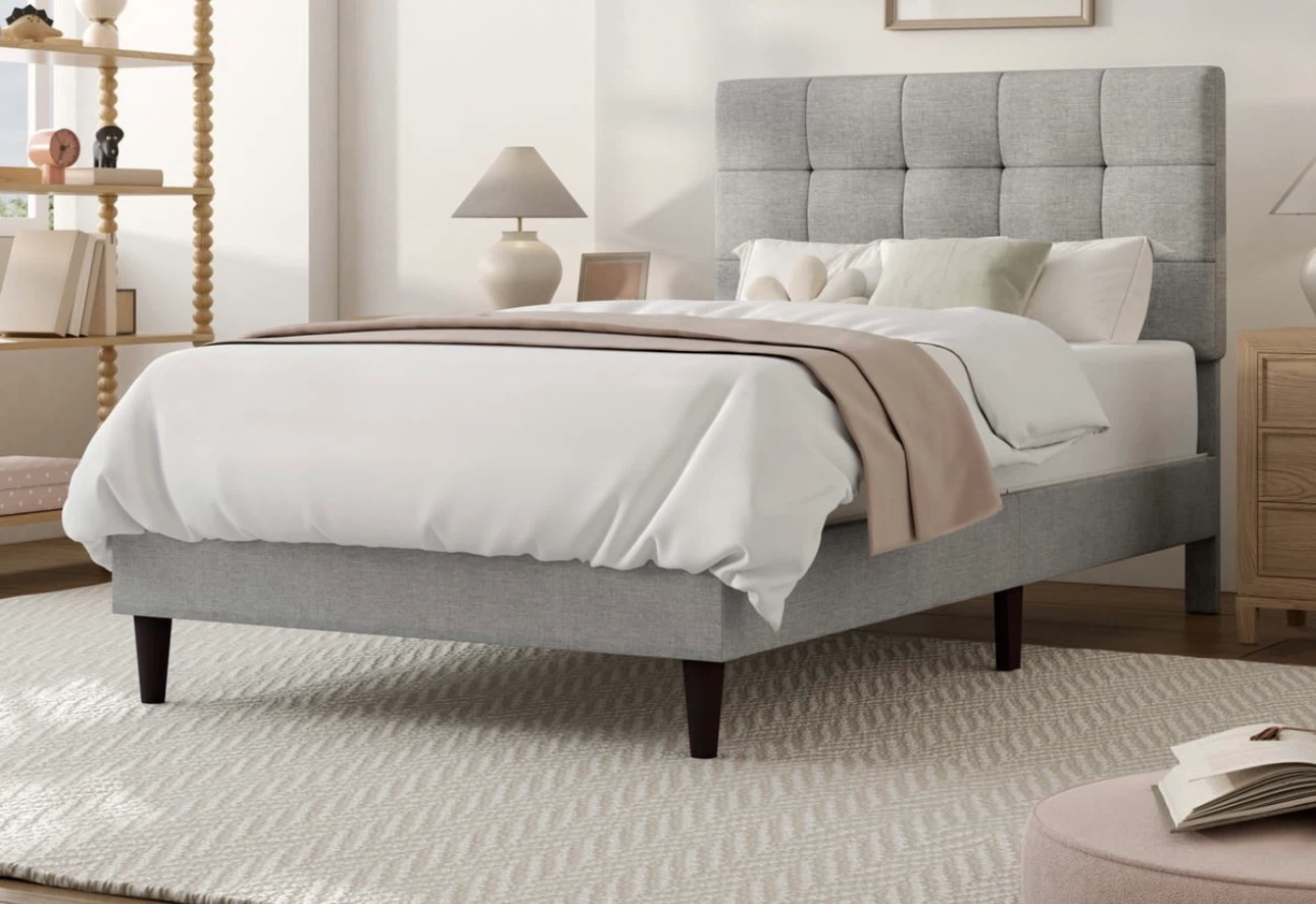 Cama Twin. Cabecera Tapizada, Gris Claro. Colchon incluido. - photo 3