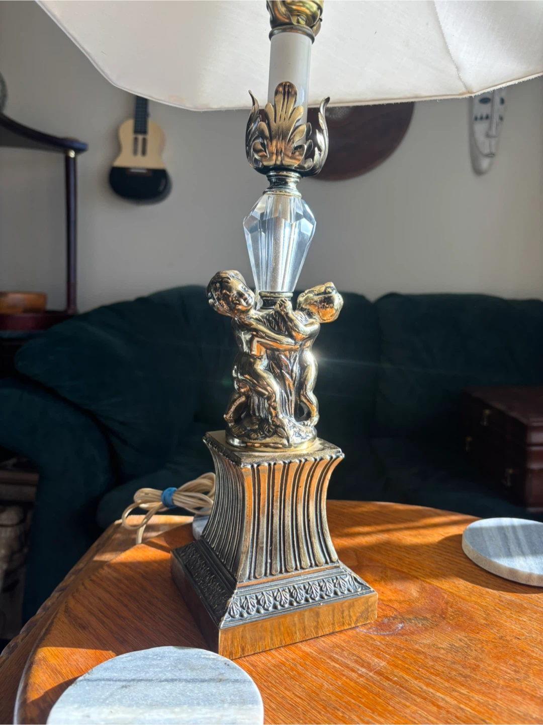 Pair of Vintage Brass Cherub Lamps - photo 2