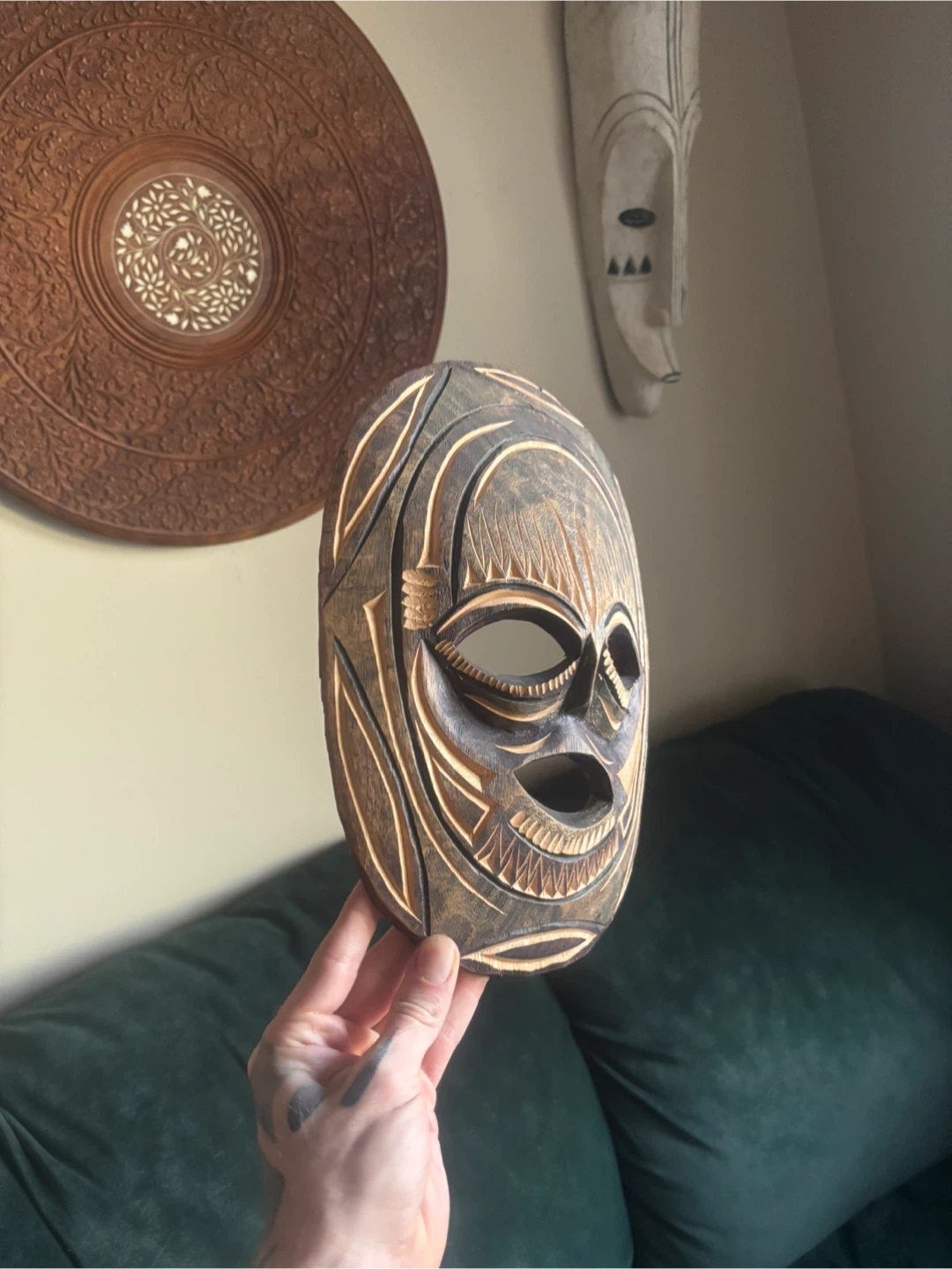 Swazi Hand-Carved Round Decorative Mask - photo 2