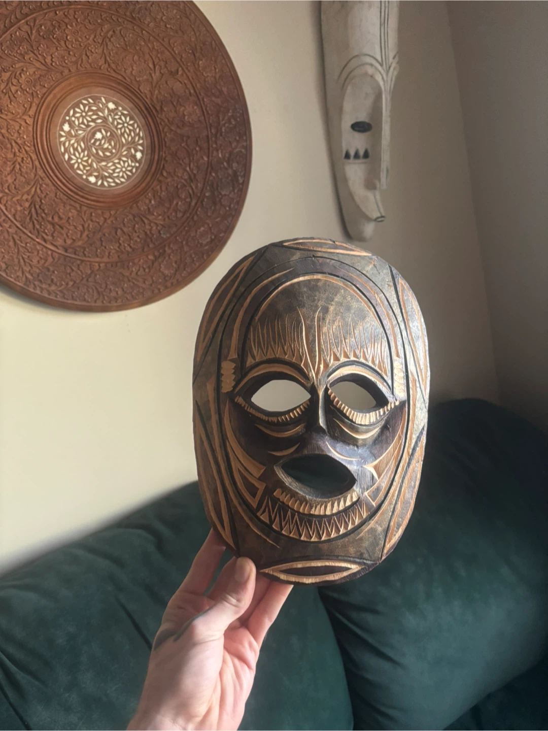 Swazi Hand-Carved Round Decorative Mask - photo 3