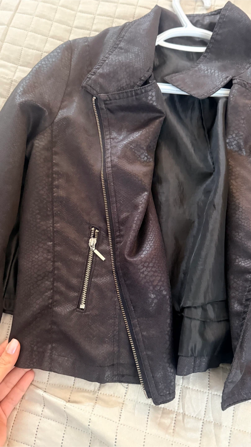 Black Textured Faux Leather Jacket