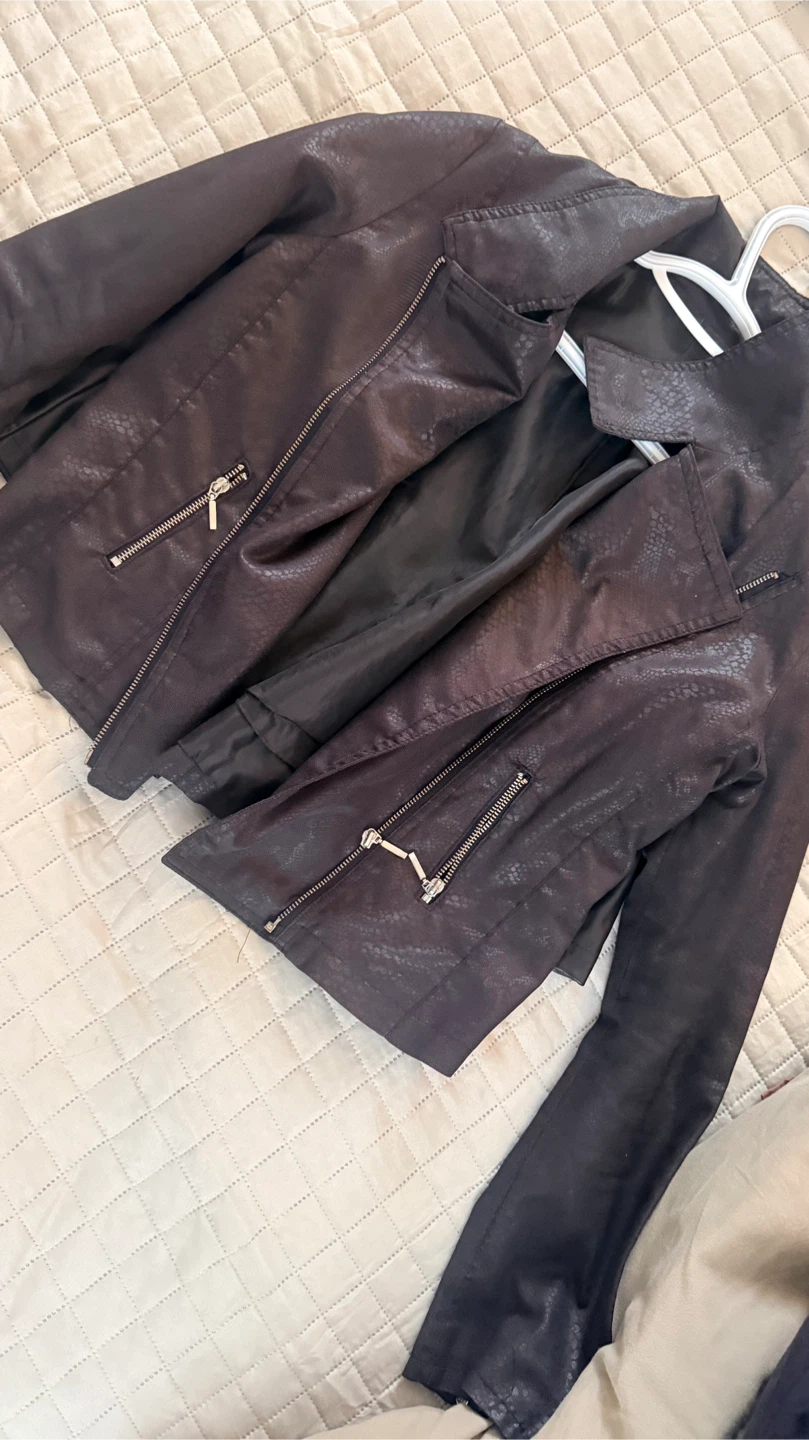 Black Textured Faux Leather Jacket - photo 2
