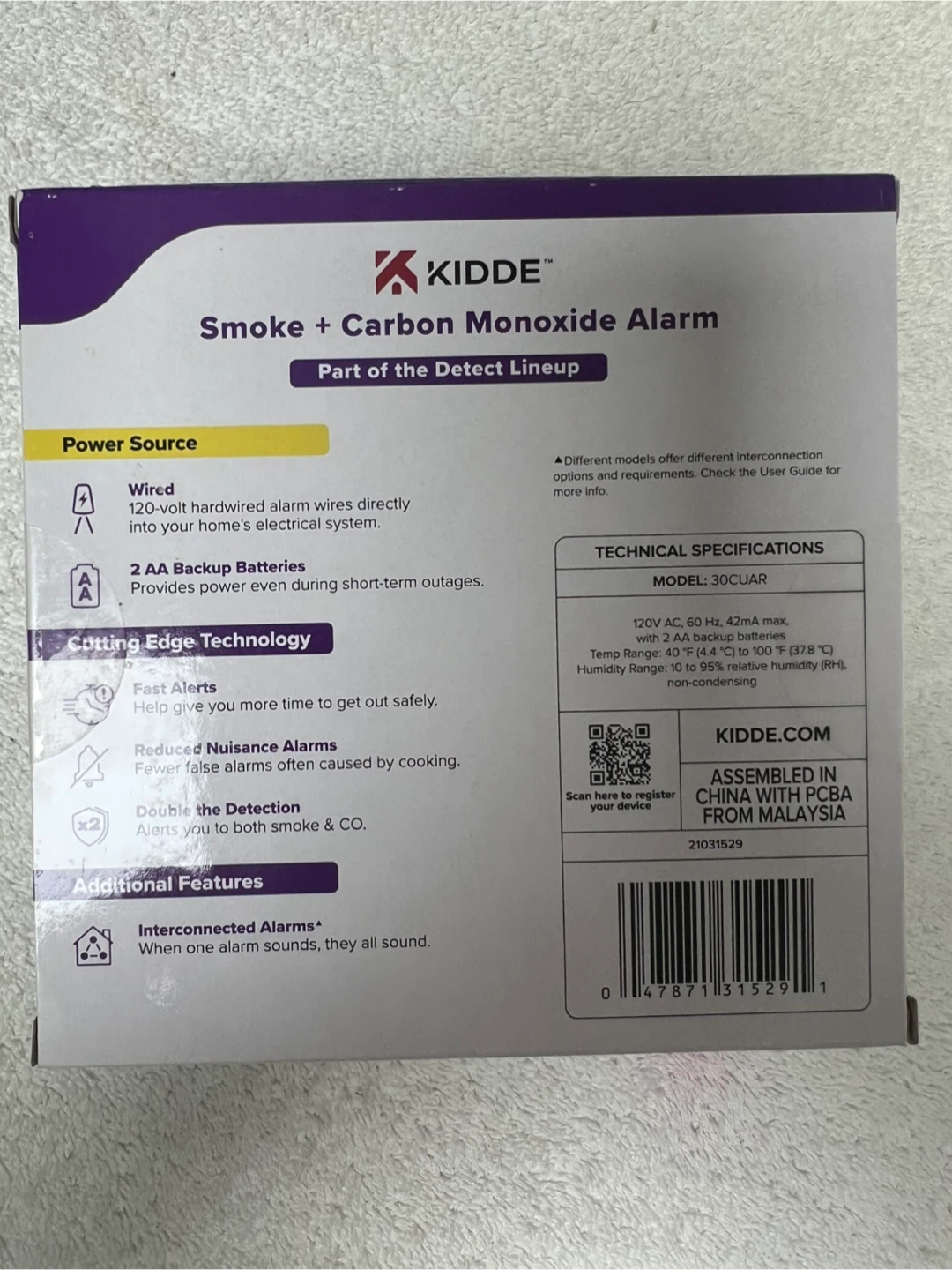 Kidde Smoke + Carbon Monoxide Alarm 30CUAR - photo 2