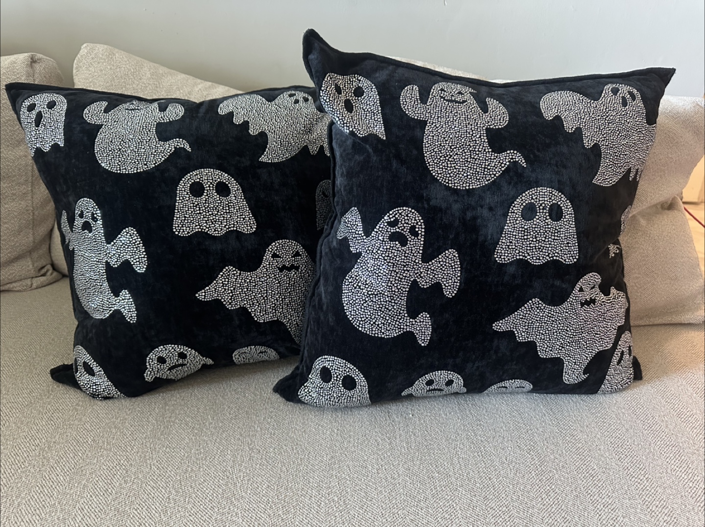 Set of Two Black Ghost Accent Pillows