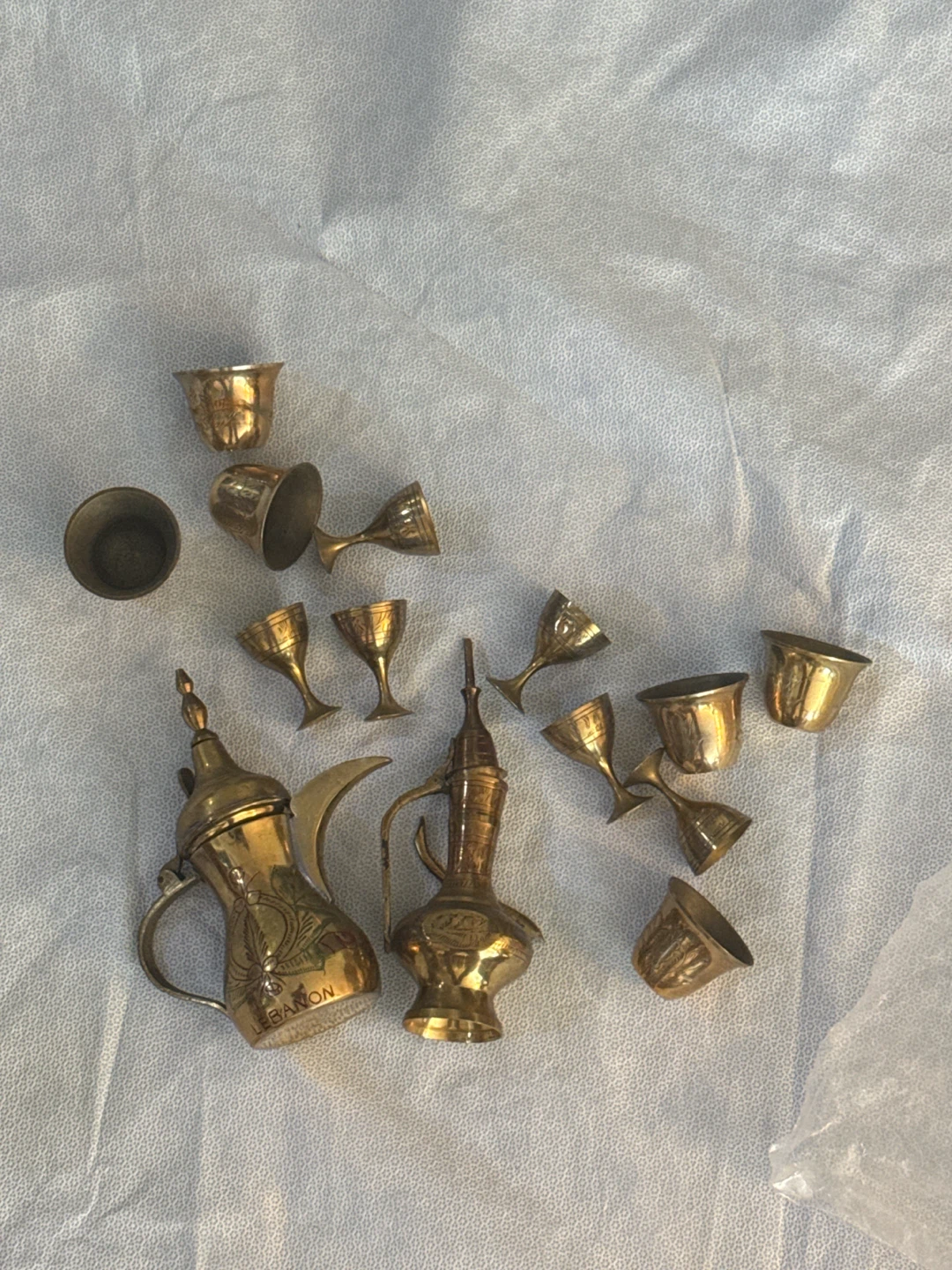 Vintage Brass Coffee Pot and Cup Set