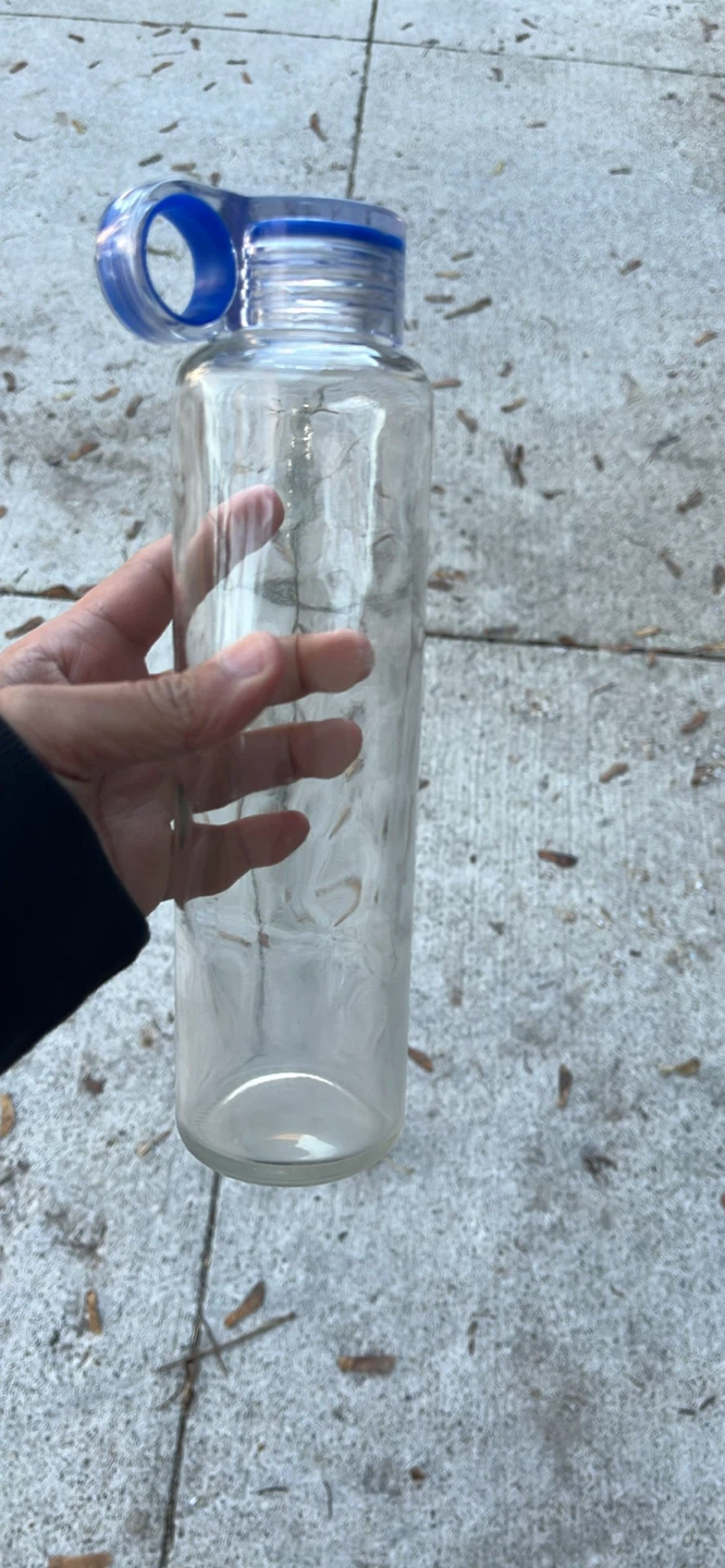 Clear glass water bottle with blue carry loop - photo 4
