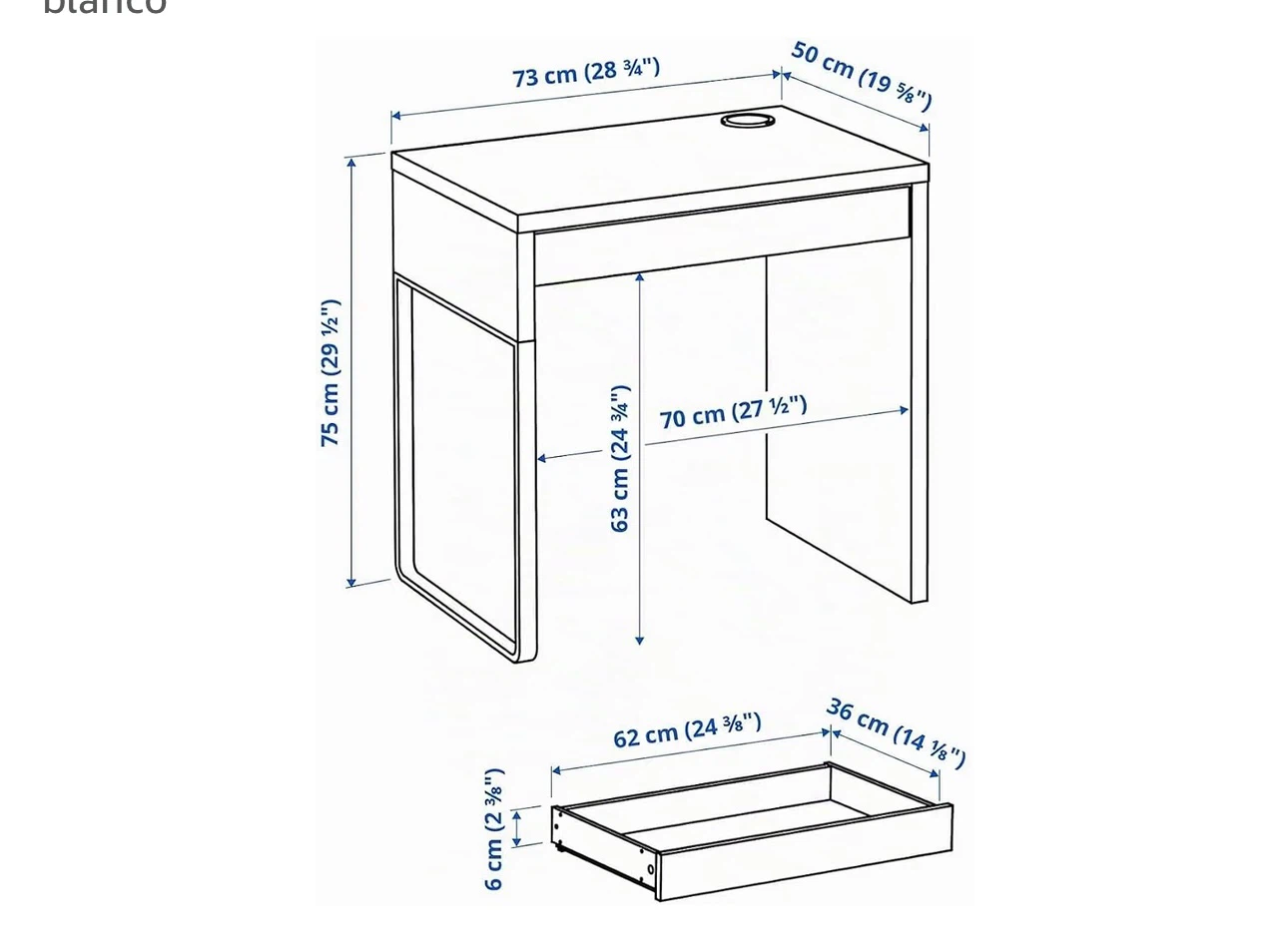 Escritorio rectangular (28.7 x 19.7 in), color blanco. Desk - photo 3