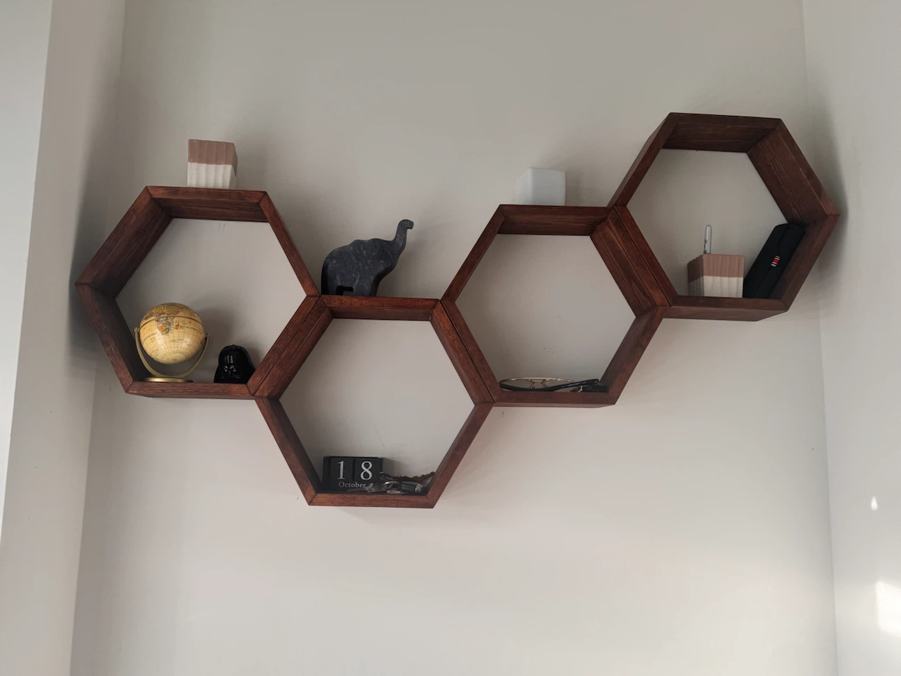 Set of 4 Wooden Hexagon Wall Shelves