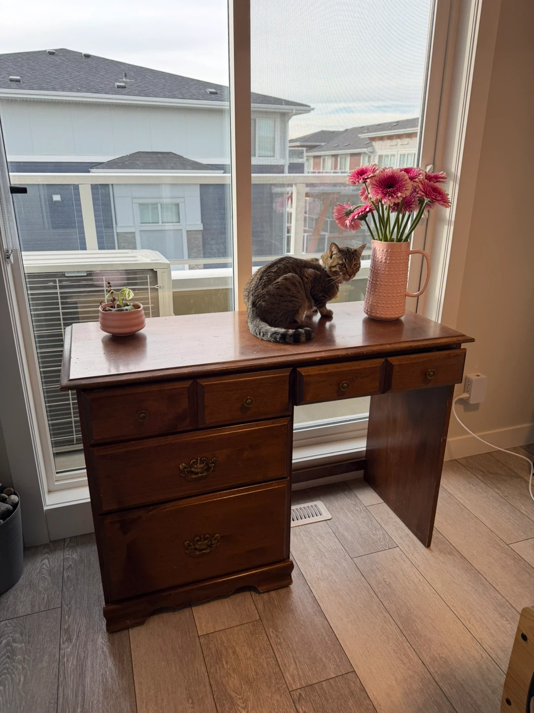 Oak Wooden Desk with Drawers