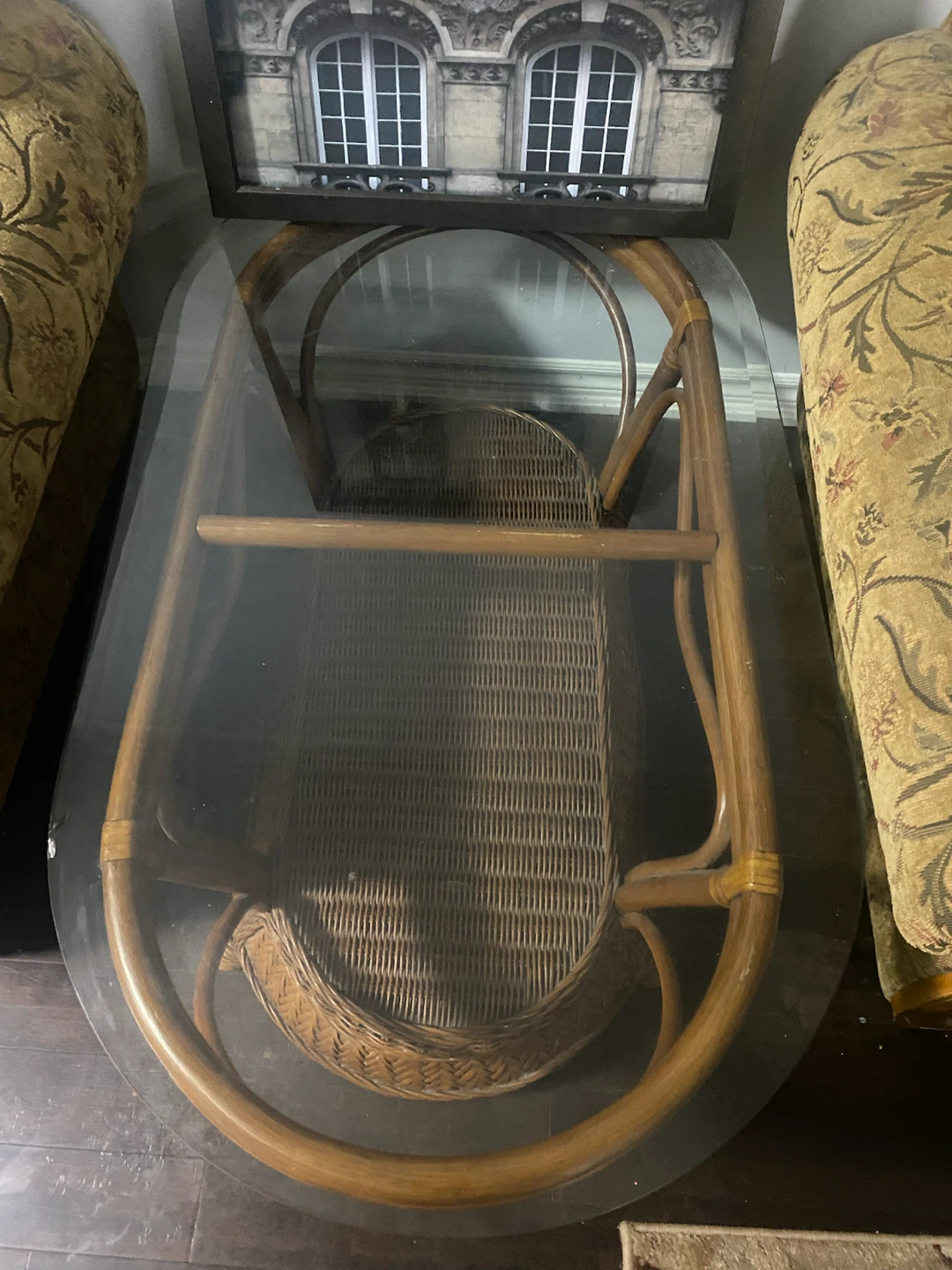 Vintage Rattan Glass Coffee Table & Wall Art Set - photo 3
