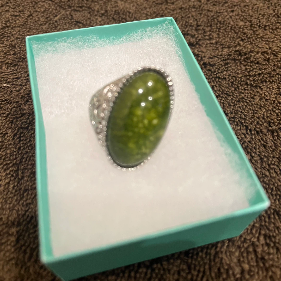 Green Stone jasper Ring, silver with Decorative Silver Band