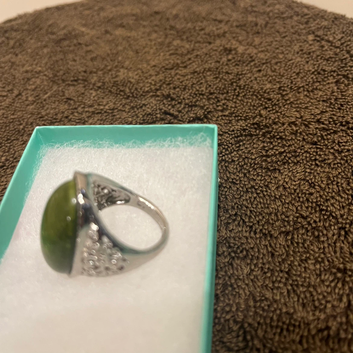 Green Stone jasper Ring, silver with Decorative Silver Band - photo 2