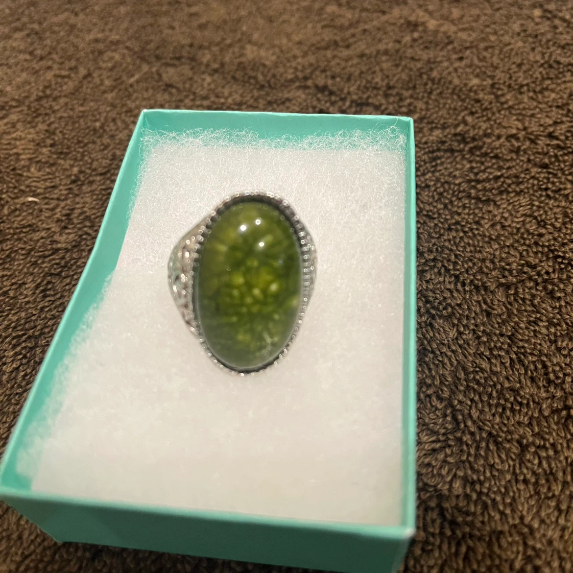 Green Stone jasper Ring, silver with Decorative Silver Band - photo 3