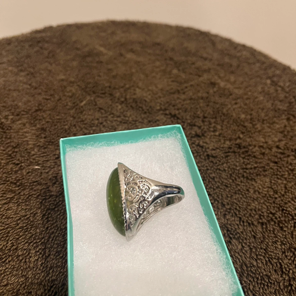 Green Stone jasper Ring, silver with Decorative Silver Band - photo 4