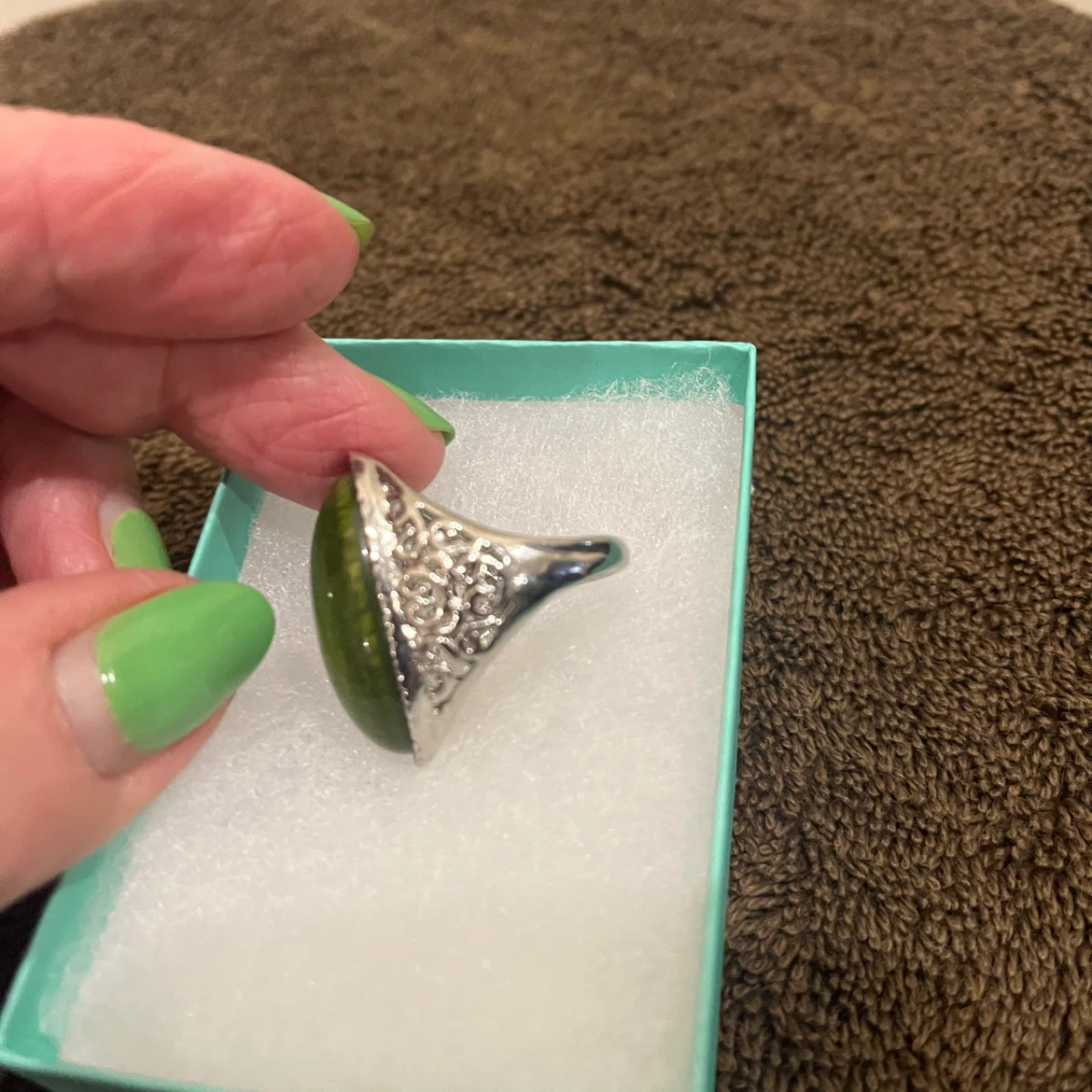 Green Stone jasper Ring, silver with Decorative Silver Band - photo 5