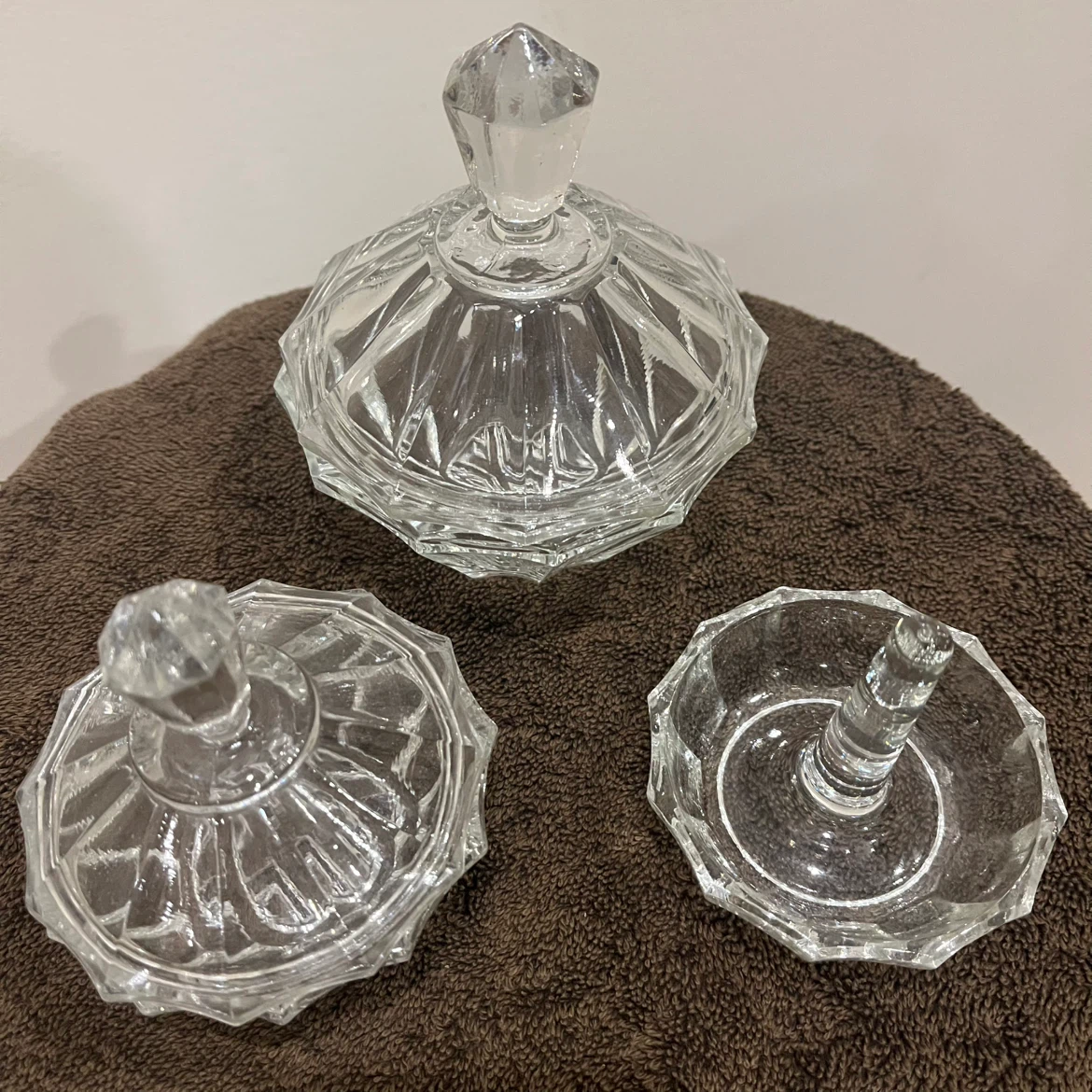 Vintage Clear Glass Trinket Bowls with Lids Set