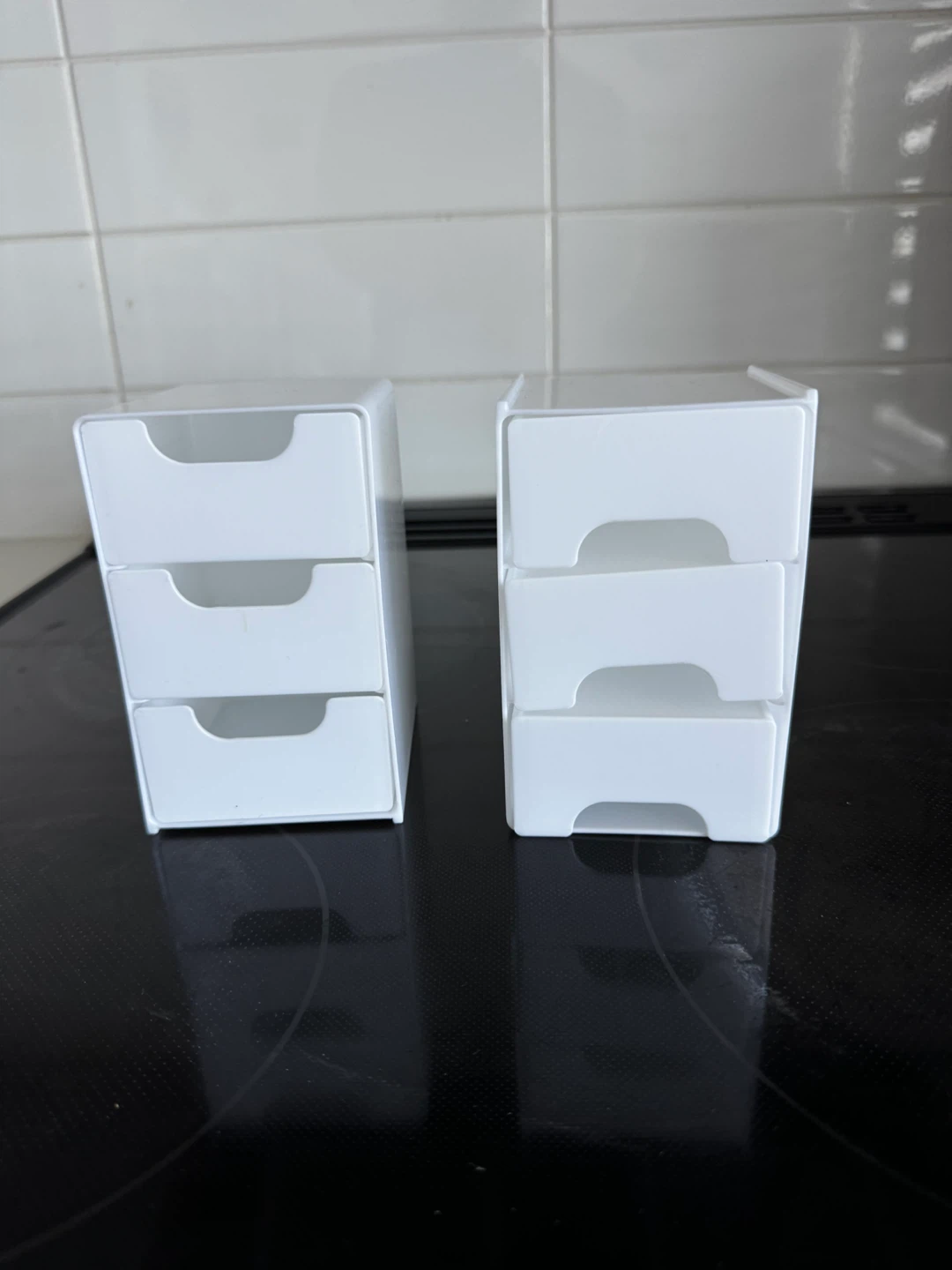 Two White Plastic 3-Drawer Desktop Organizers