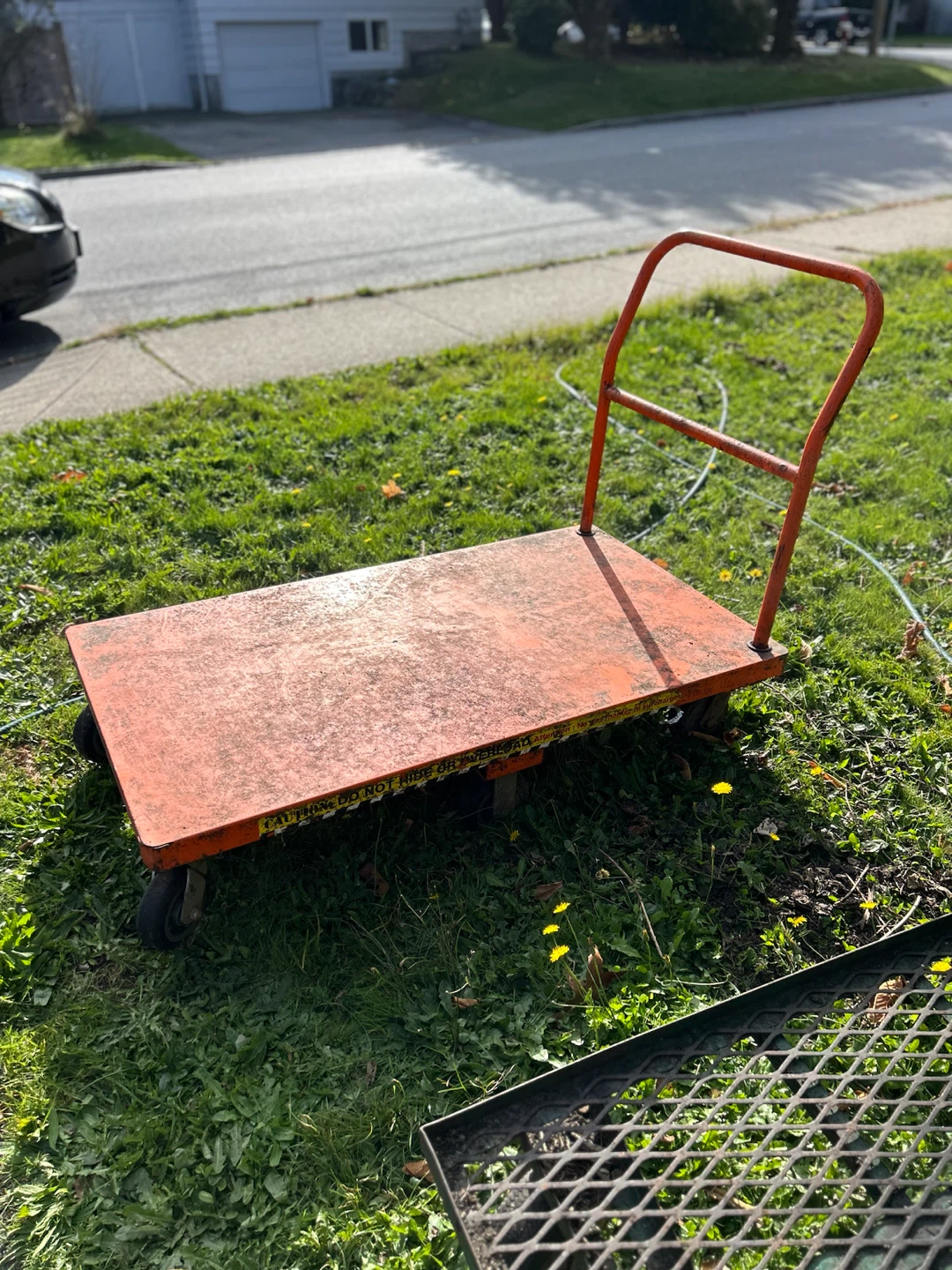 Orange flatbed utility cart