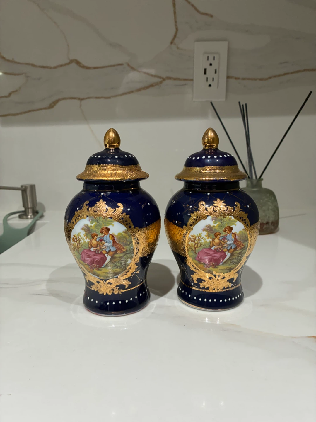 Set of Two Cobalt Blue Fragonard Porcelain Jars