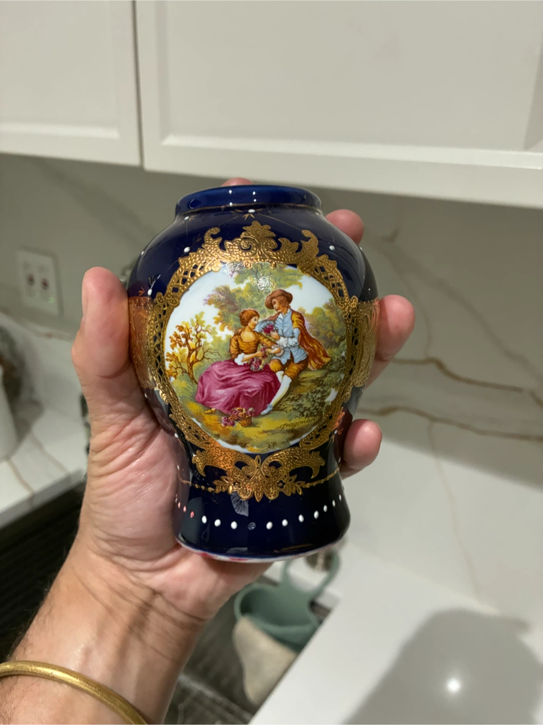 Set of Two Cobalt Blue Fragonard Porcelain Jars - photo 4