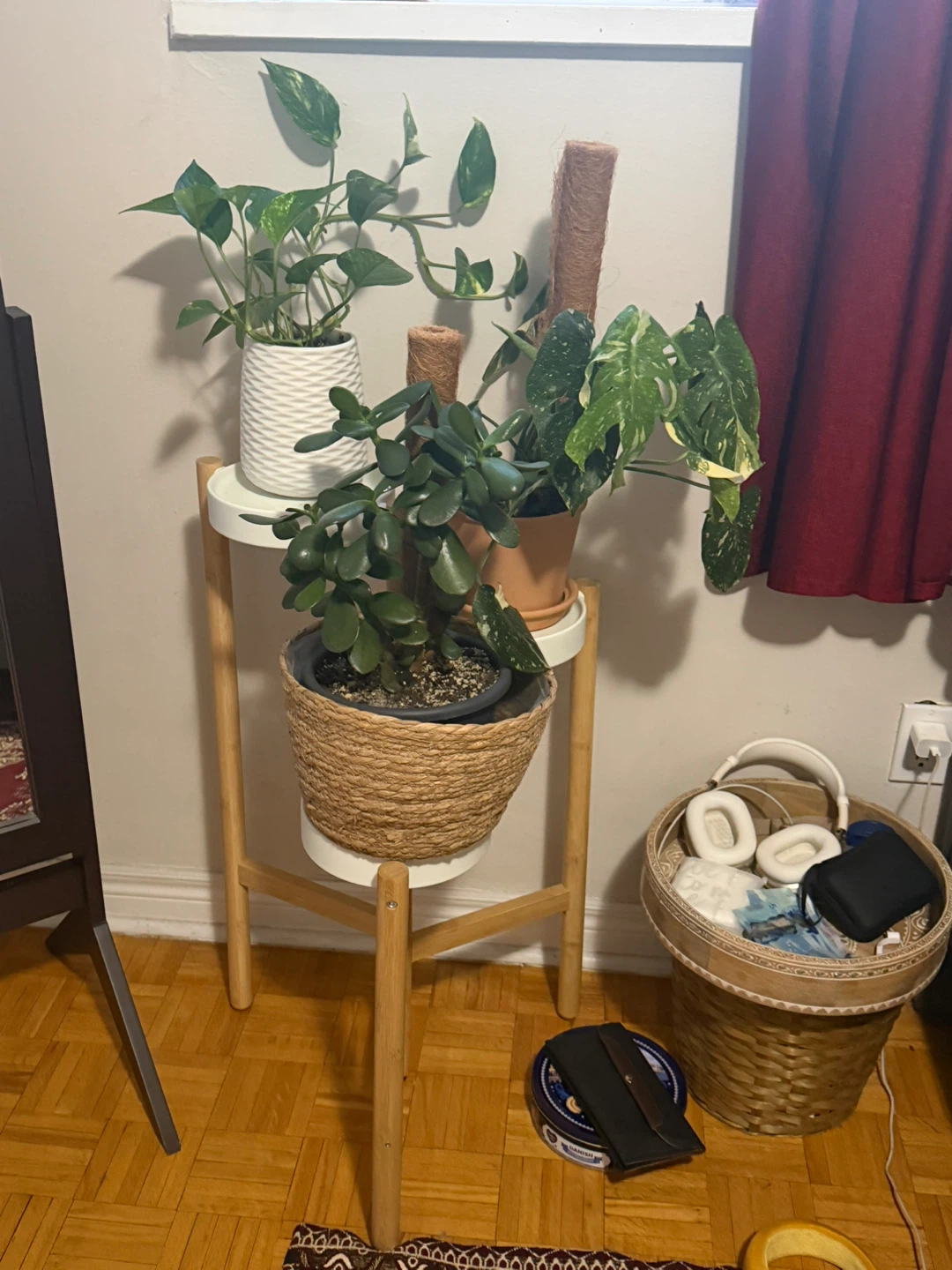 Three-Tier Wood and White Plant Stand