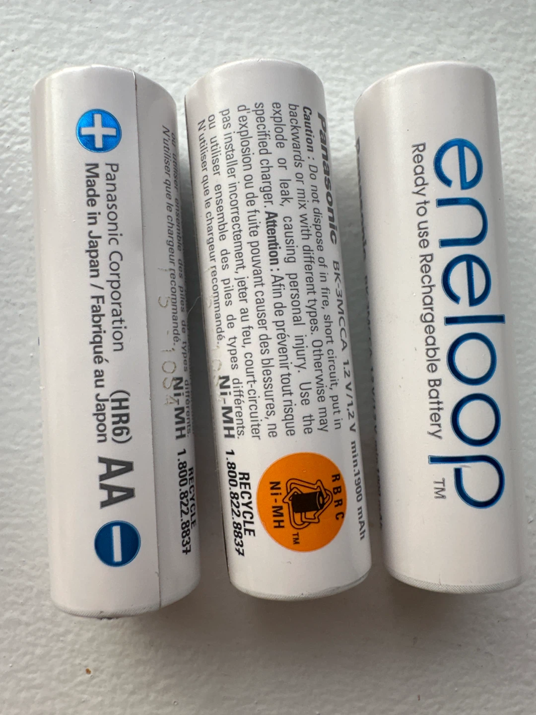 3 Panasonic Eneloop AA Rechargeable Batteries