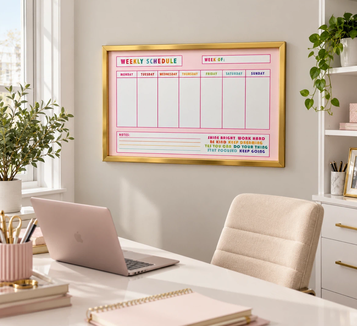 Weekly Schedule Magnetic Dry Erase Board with Gold Frame & - photo 2