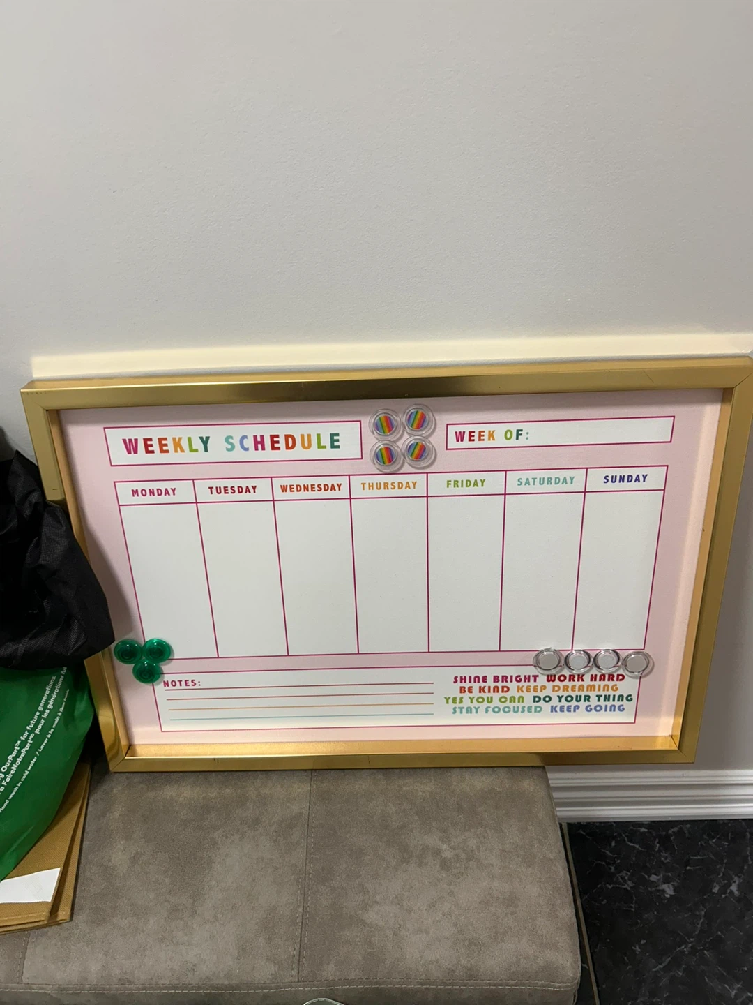 Weekly Schedule Magnetic Dry Erase Board with Gold Frame & - photo 3
