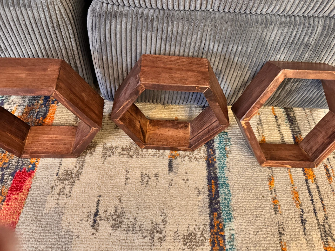 Set of 3 Hexagon Wooden Floating Shelves