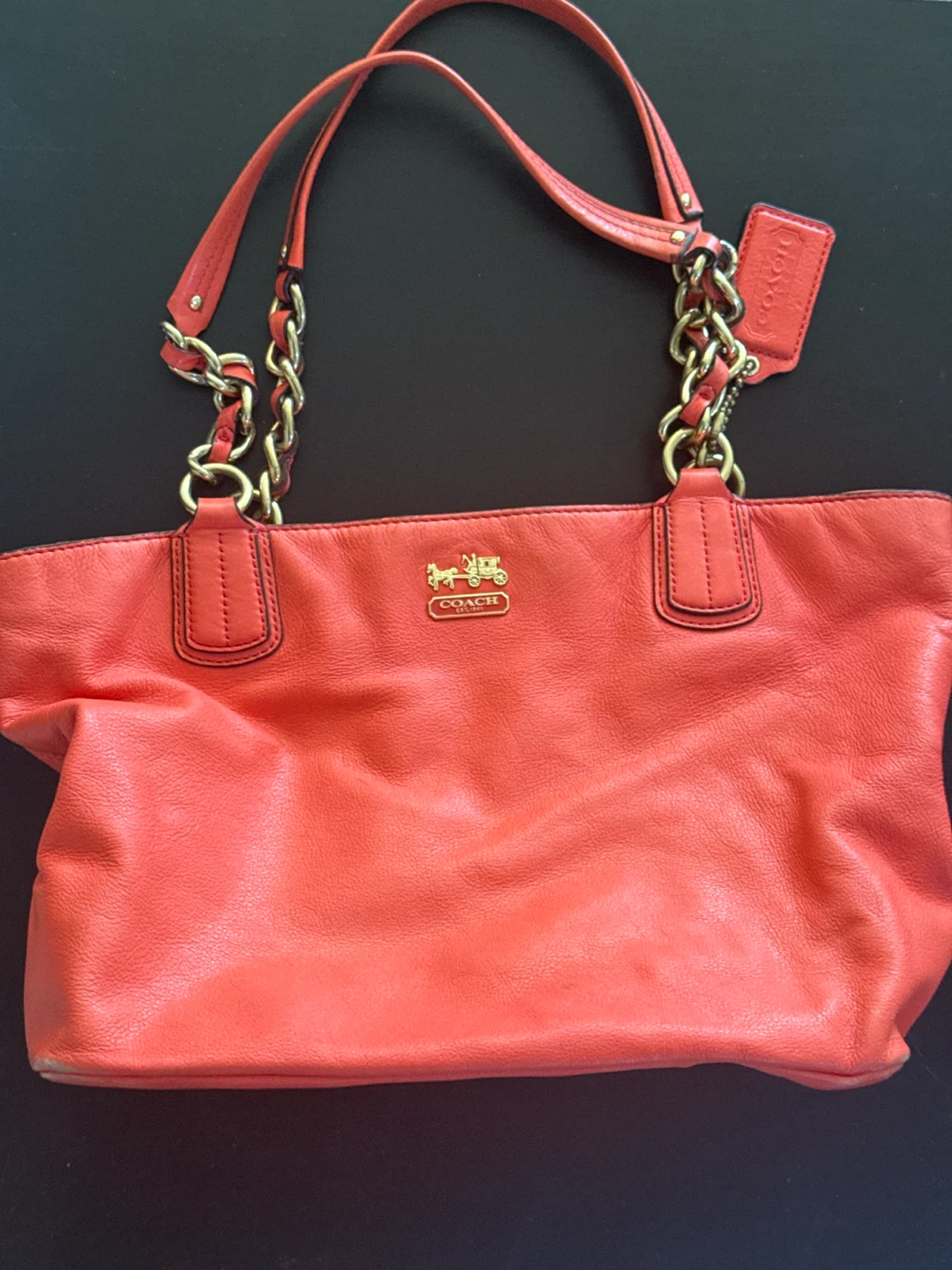 Coach Leather Chain Tote Bag Coral