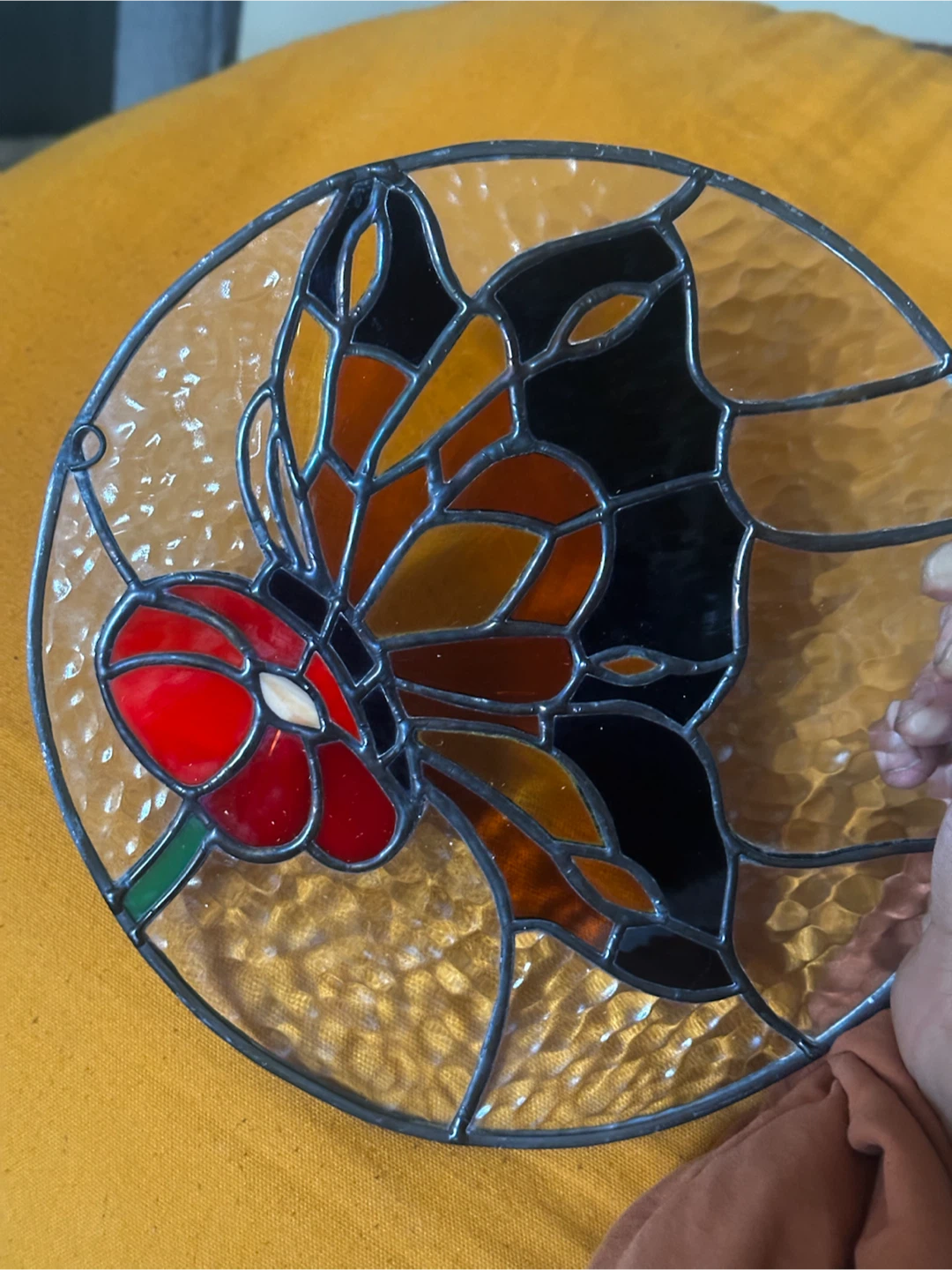 12" Vintage Butterfly Stained Glass Window Panel Suncatcher