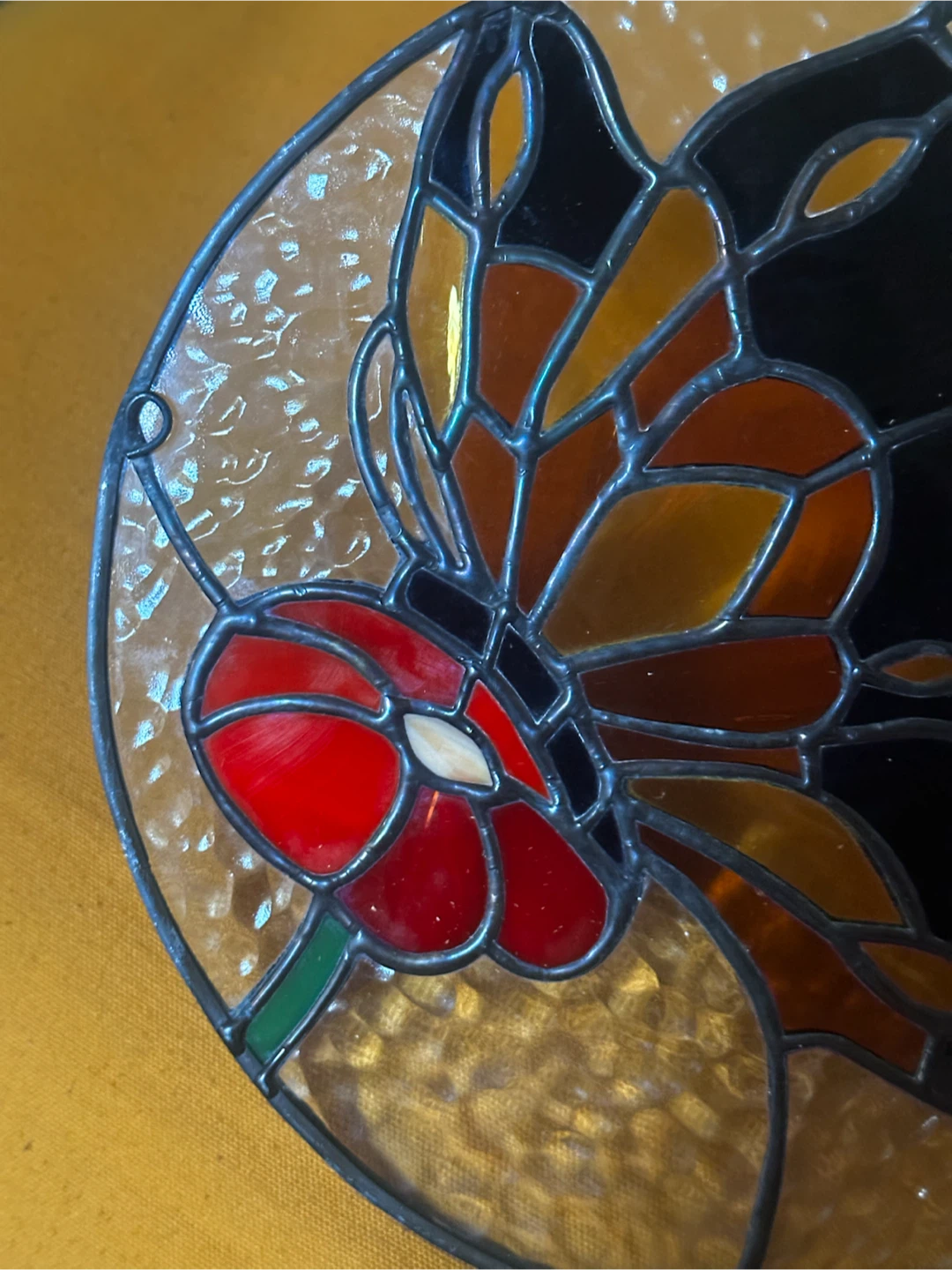 12" Vintage Butterfly Stained Glass Window Panel Suncatcher - photo 2