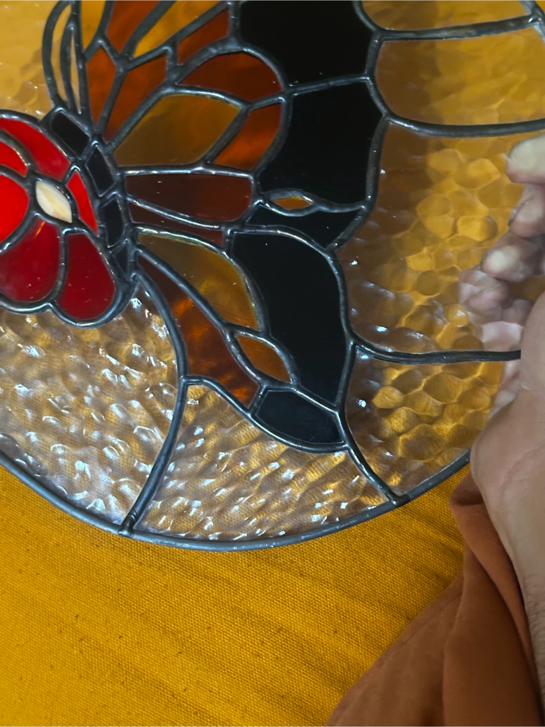 12" Vintage Butterfly Stained Glass Window Panel Suncatcher - photo 4