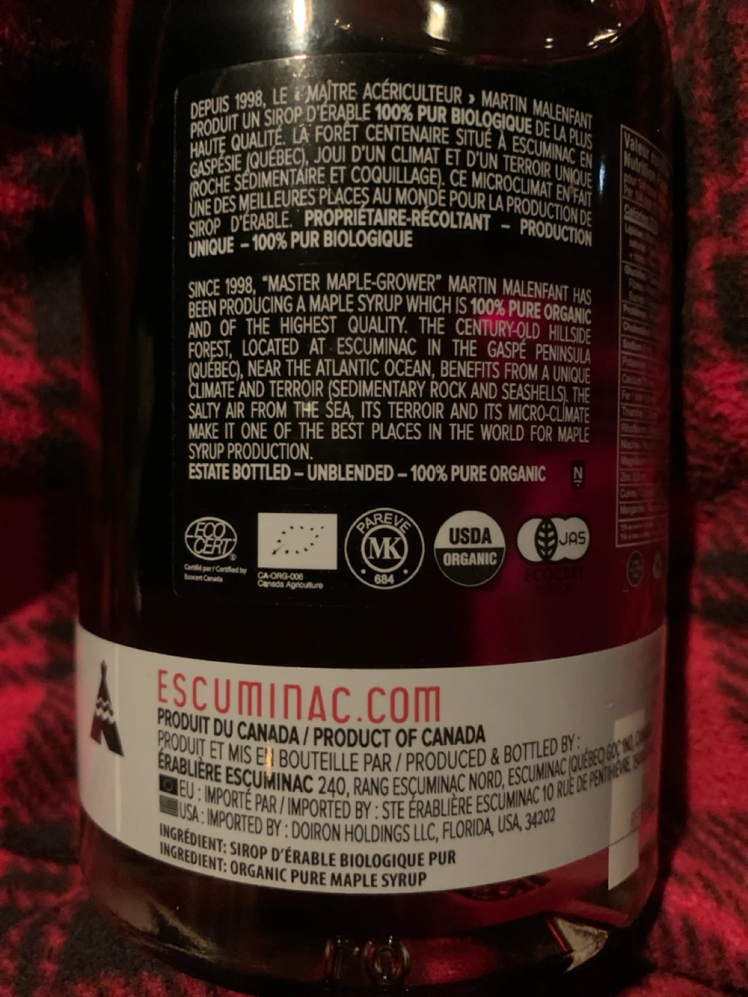 Escuminac ORGANIC Great Harvest Maple Syrup. - photo 2