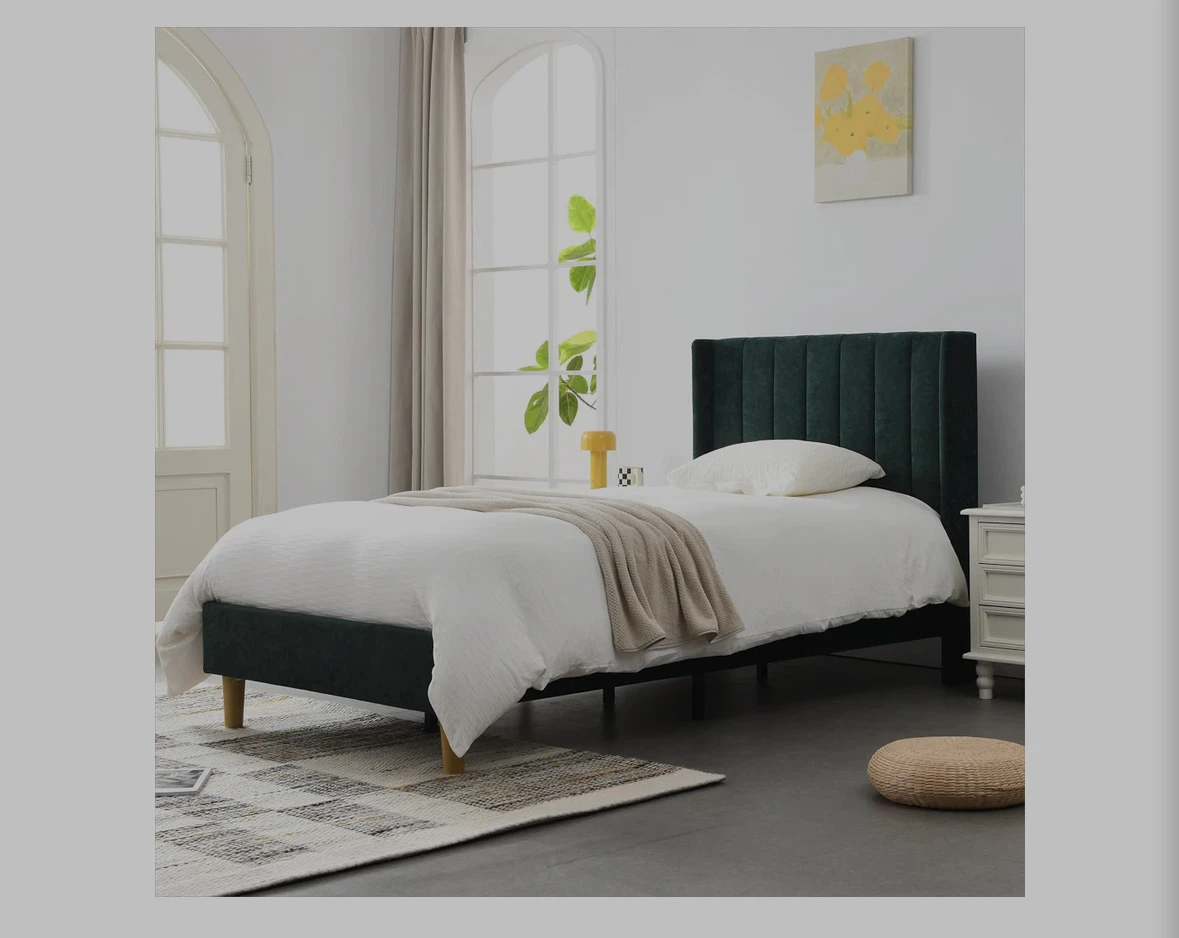 Bed with Velvet green frame Twin size + mattress Twin size