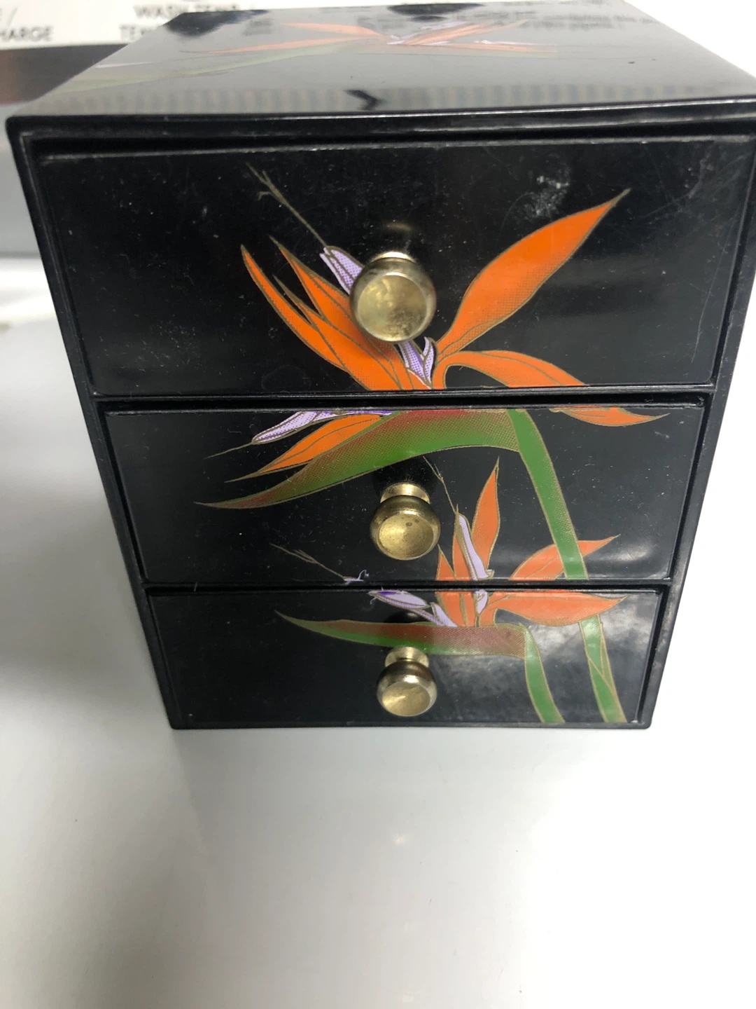 Black Floral Three-Drawer Desk Organizer