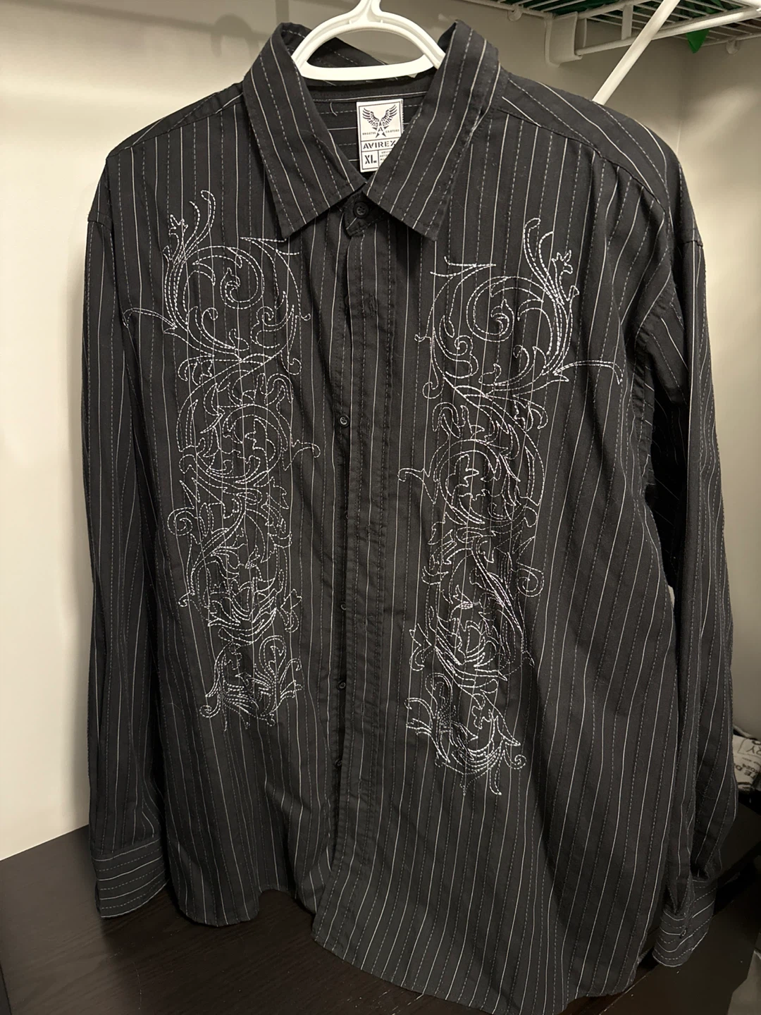 Avirex Men's Black Striped Long Sleeve Shirt