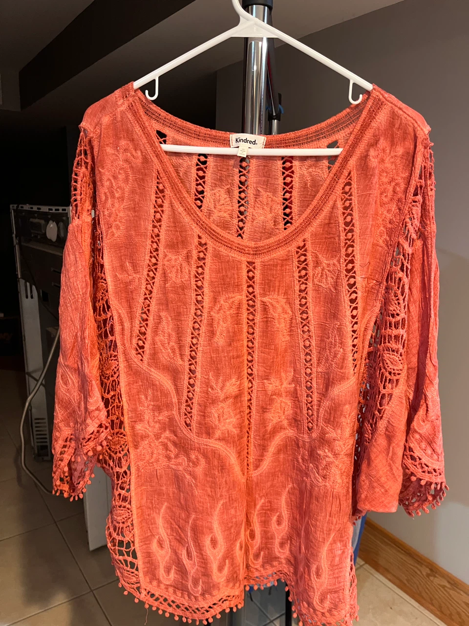 Kindred Coral Crochet Detail Top
