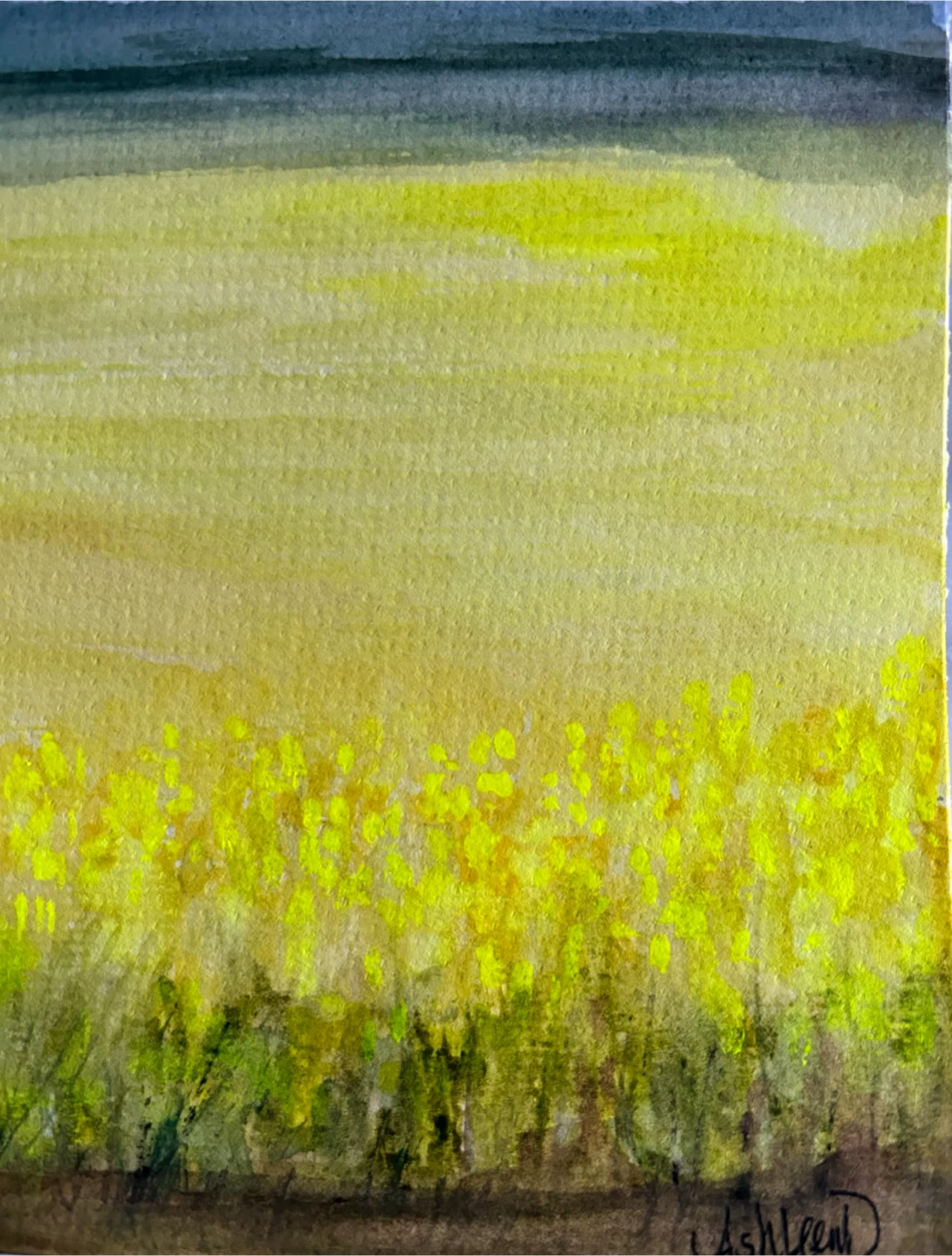 Original Watercolor Painting of Canola Field - photo 4