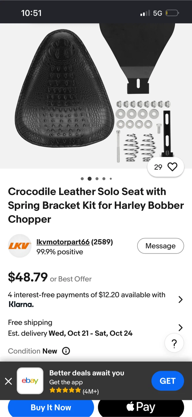 Crocodile Leather Solo Seat with Spring Bracket Kit