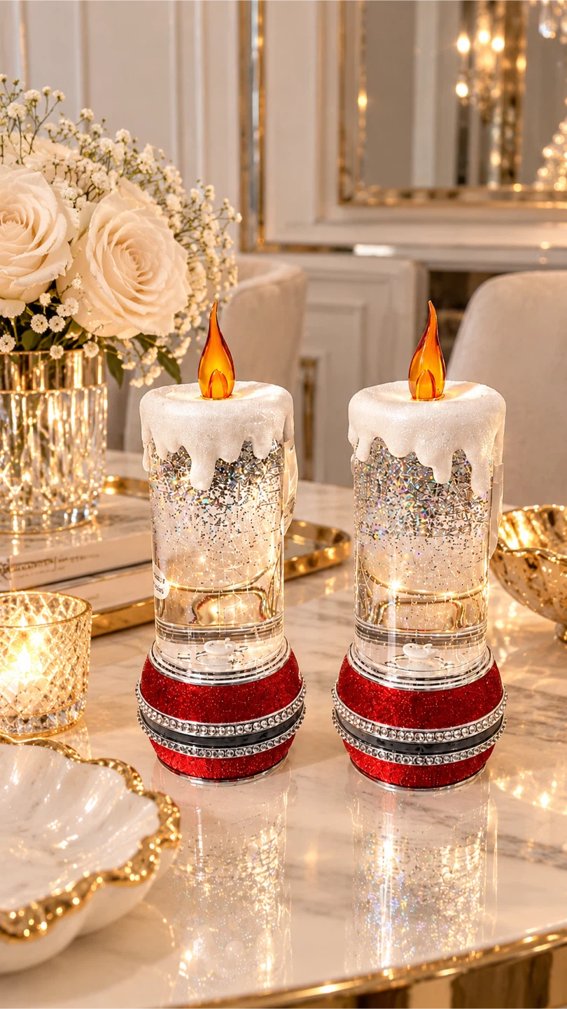 Set of Two LED Glitter Candle Decorations
