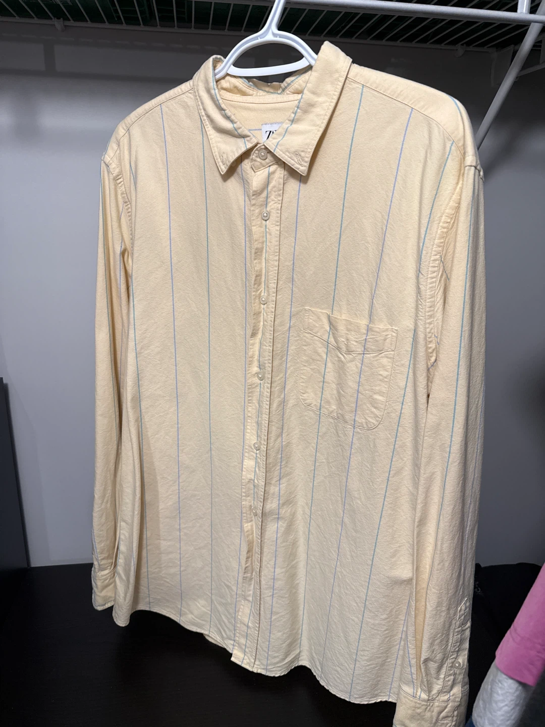 Zara Men's Yellow Striped Long Sleeve Shirt XL