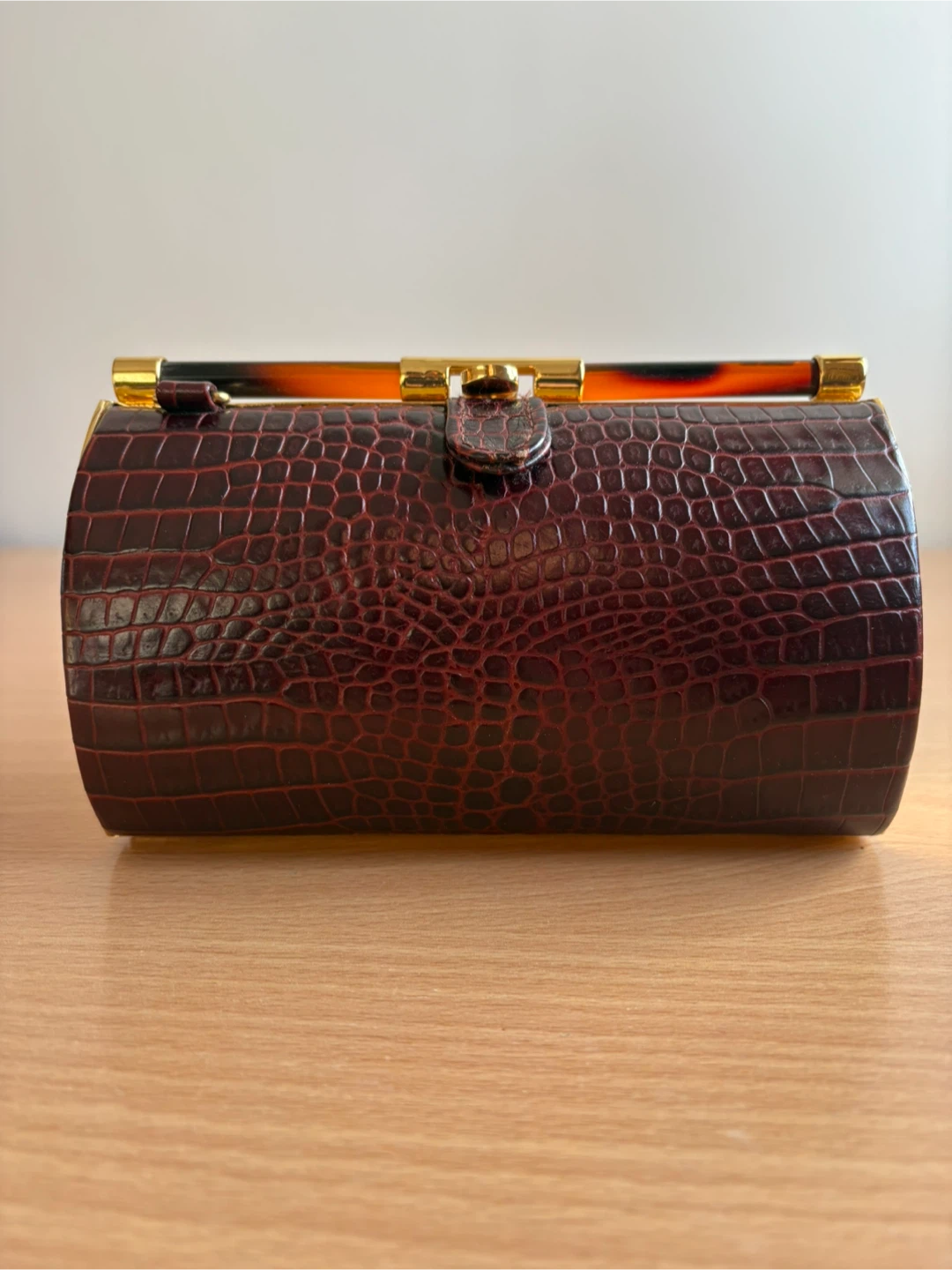 Faux Crocodile Hard Shell Clutch