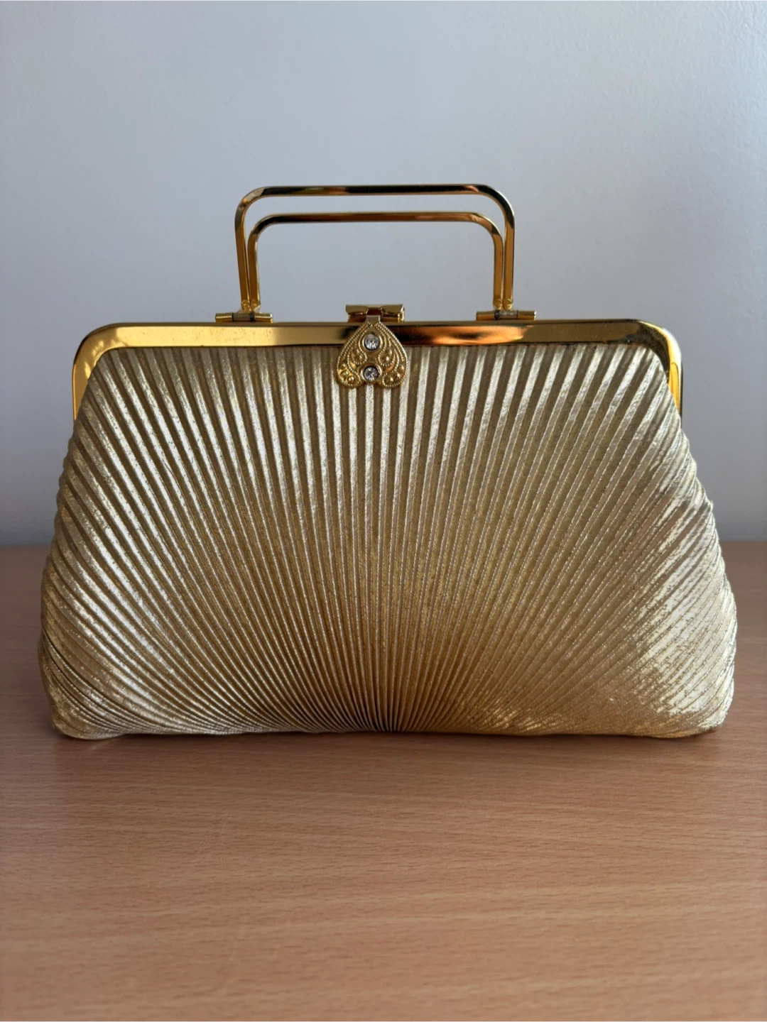 Vintage Gold Pleated Clutch Handbag
