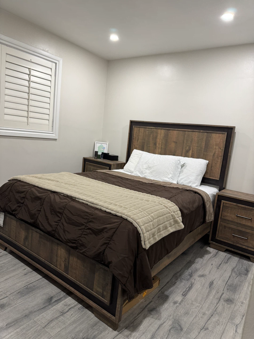 Rustic Wood Bed Frame and Two Nightstands