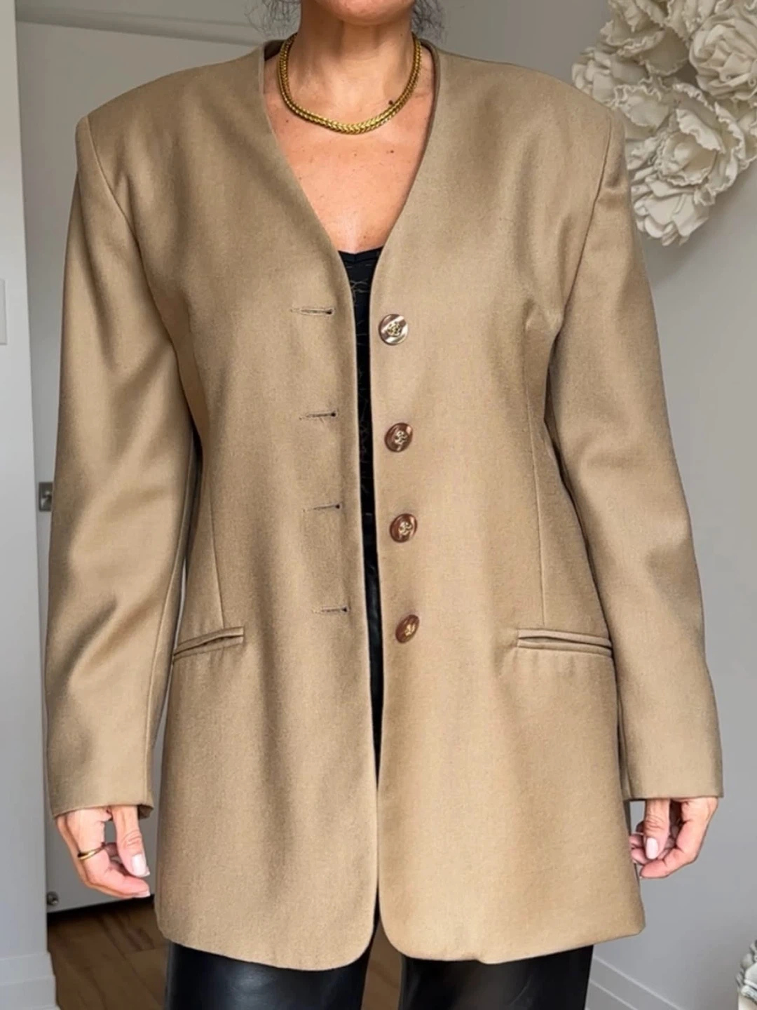Vintage Tan Wool Oversized Blazer
