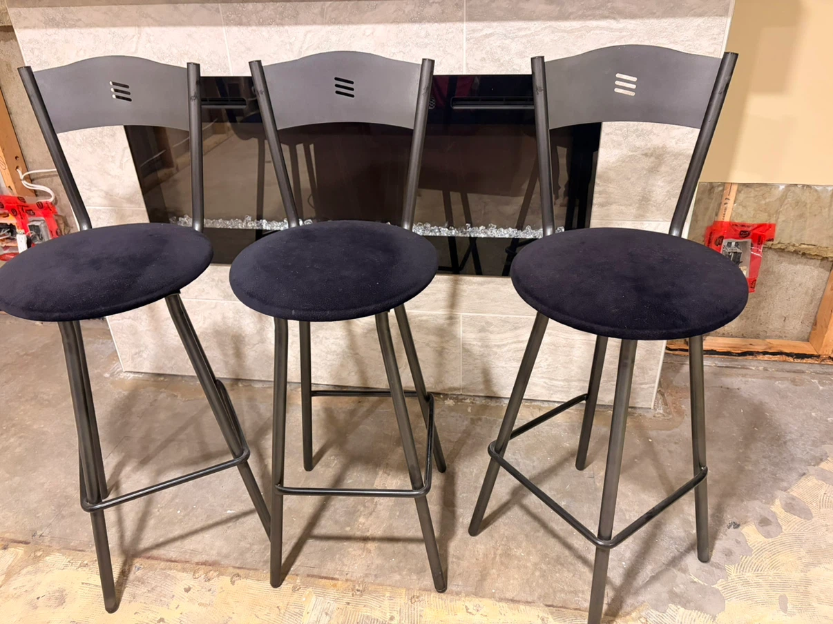 Set of 3 Black Metal Bar Stools